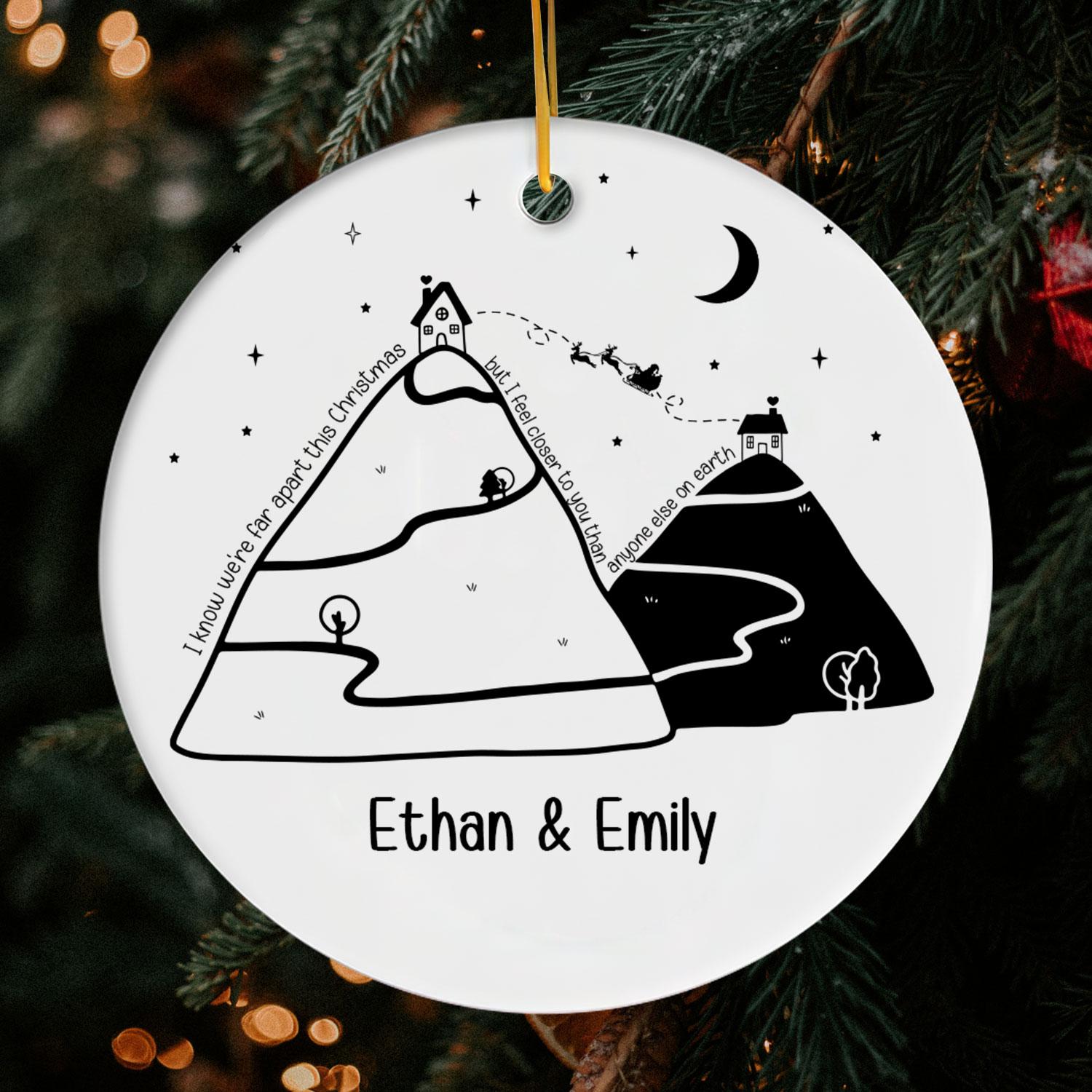 We're Far Apart This Christmas - Personalized Christmas gift For Long Distance Boyfriend or Girlfriend - Custom Circle Ceramic Ornament - Elizabeth Fashions