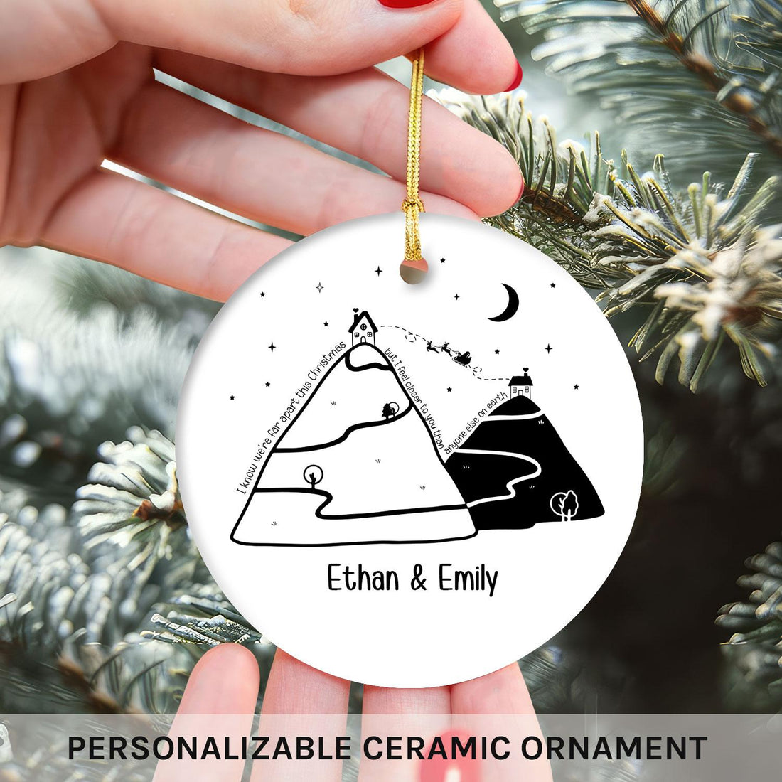We're Far Apart This Christmas - Personalized Christmas gift For Long Distance Boyfriend or Girlfriend - Custom Circle Ceramic Ornament - Elizabeth Fashions