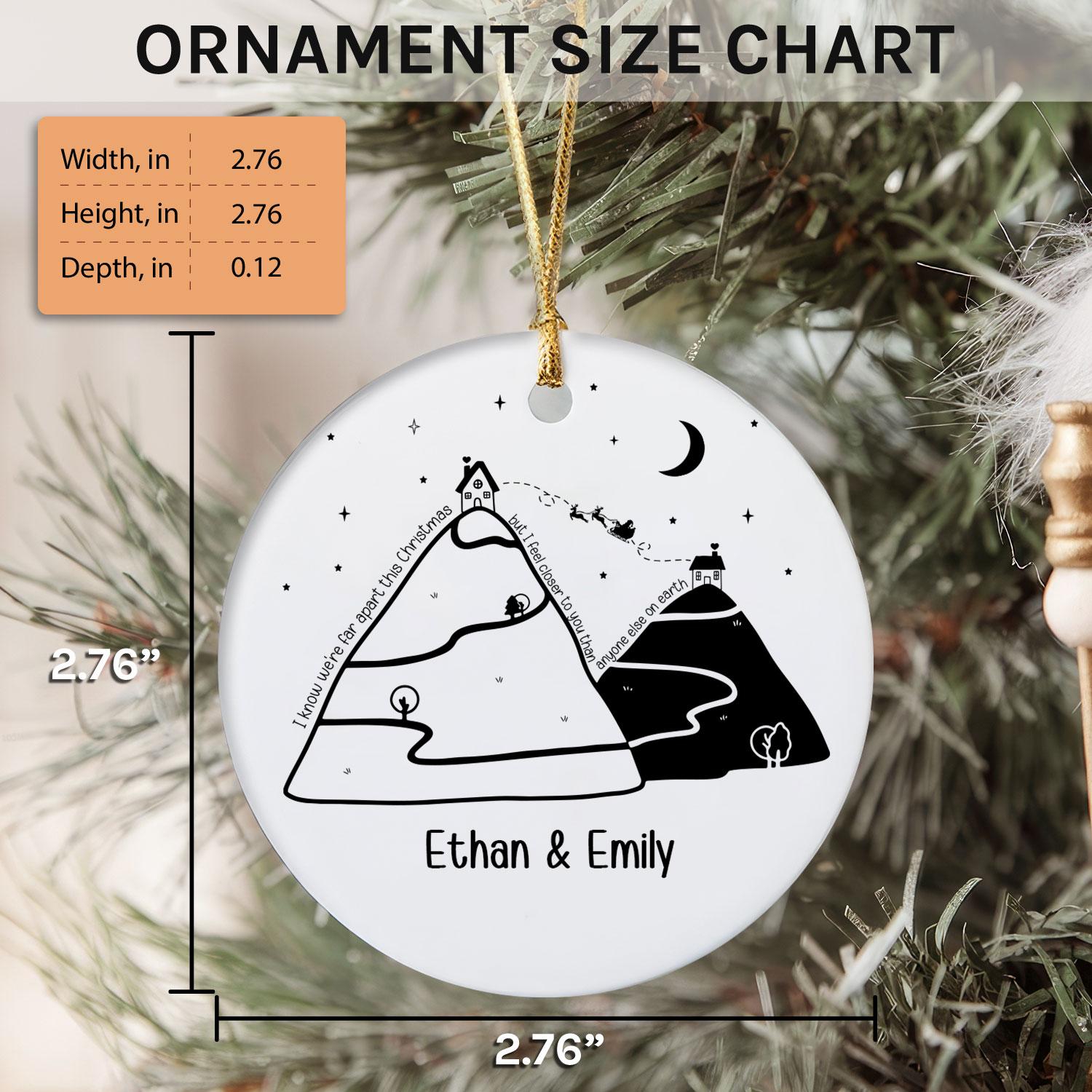 We're Far Apart This Christmas - Personalized Christmas gift For Long Distance Boyfriend or Girlfriend - Custom Circle Ceramic Ornament - Elizabeth Fashions
