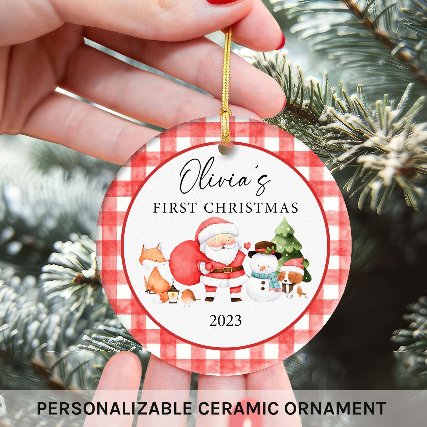 Baby's First Christmas Santa - Personalized First Christmas gift For Baby - Custom Circle Ceramic Ornament - Elizabeth Fashions