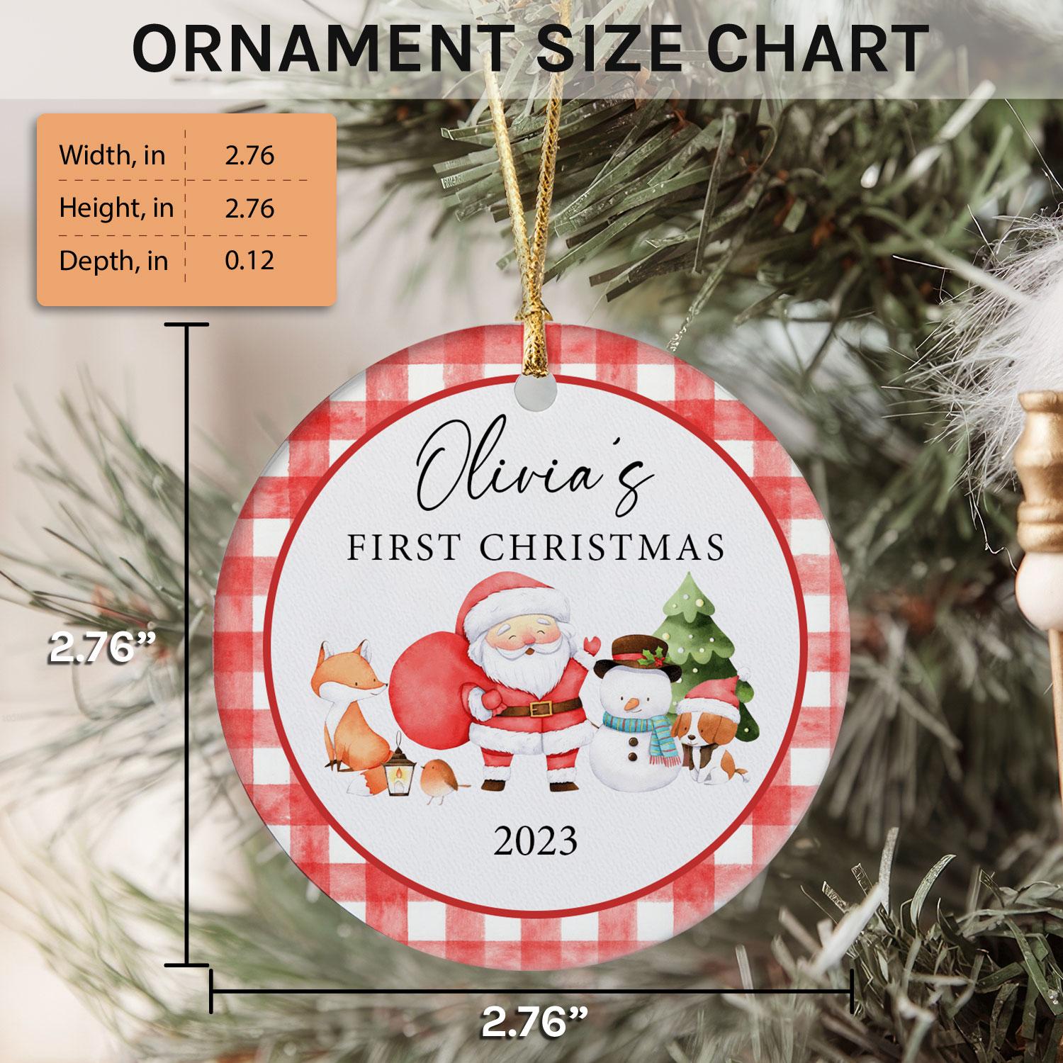 Baby's First Christmas Santa - Personalized First Christmas gift For Baby - Custom Circle Ceramic Ornament - Elizabeth Fashions