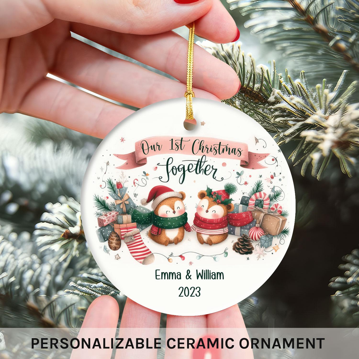 Our 1st Christmas Together - Personalized First Christmas gift For Husband or Wife - Custom Circle Ceramic Ornament - Elizabeth Fashions