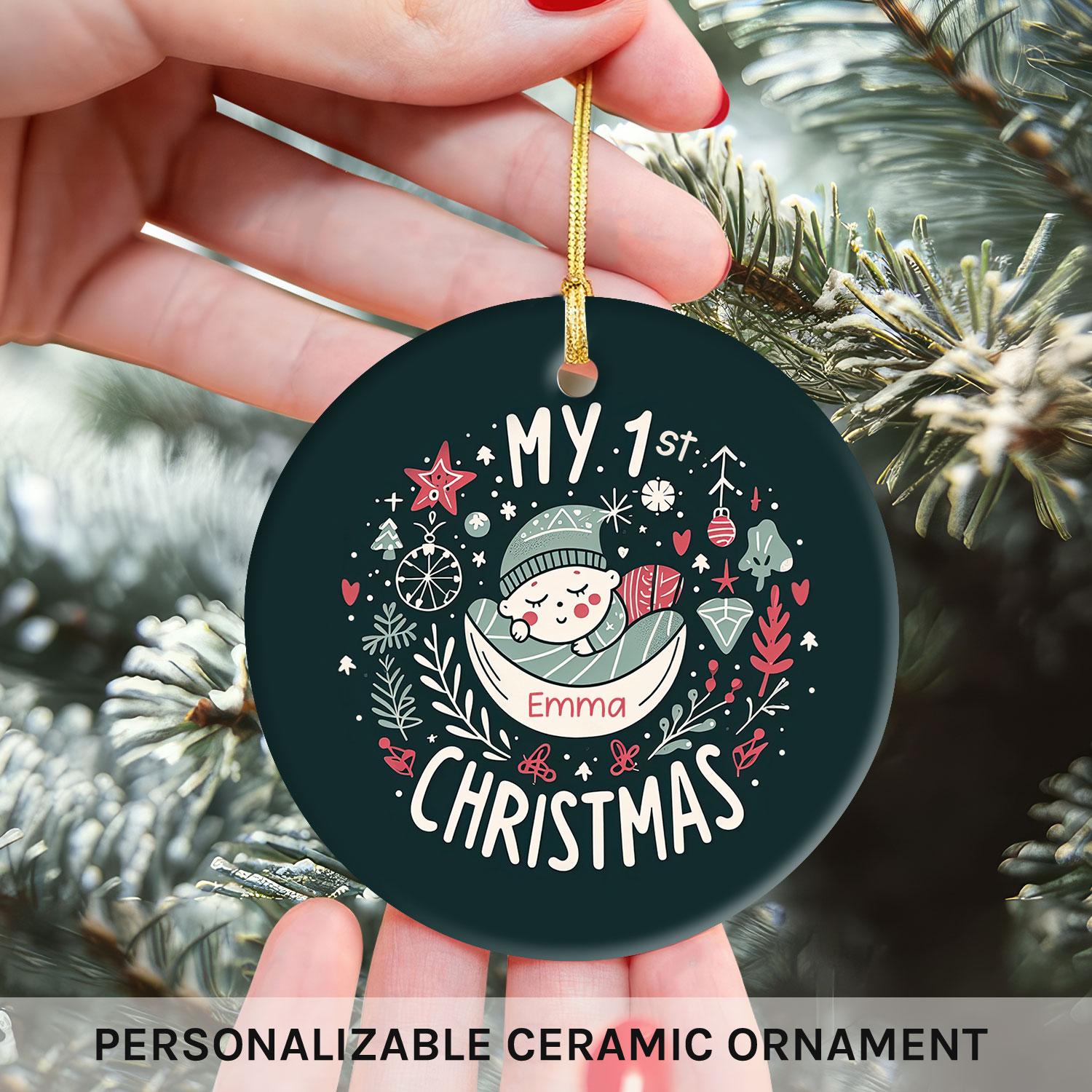 My 1st Christmas - Personalized First Christmas gift For Baby - Custom Circle Ceramic Ornament - Elizabeth Fashions