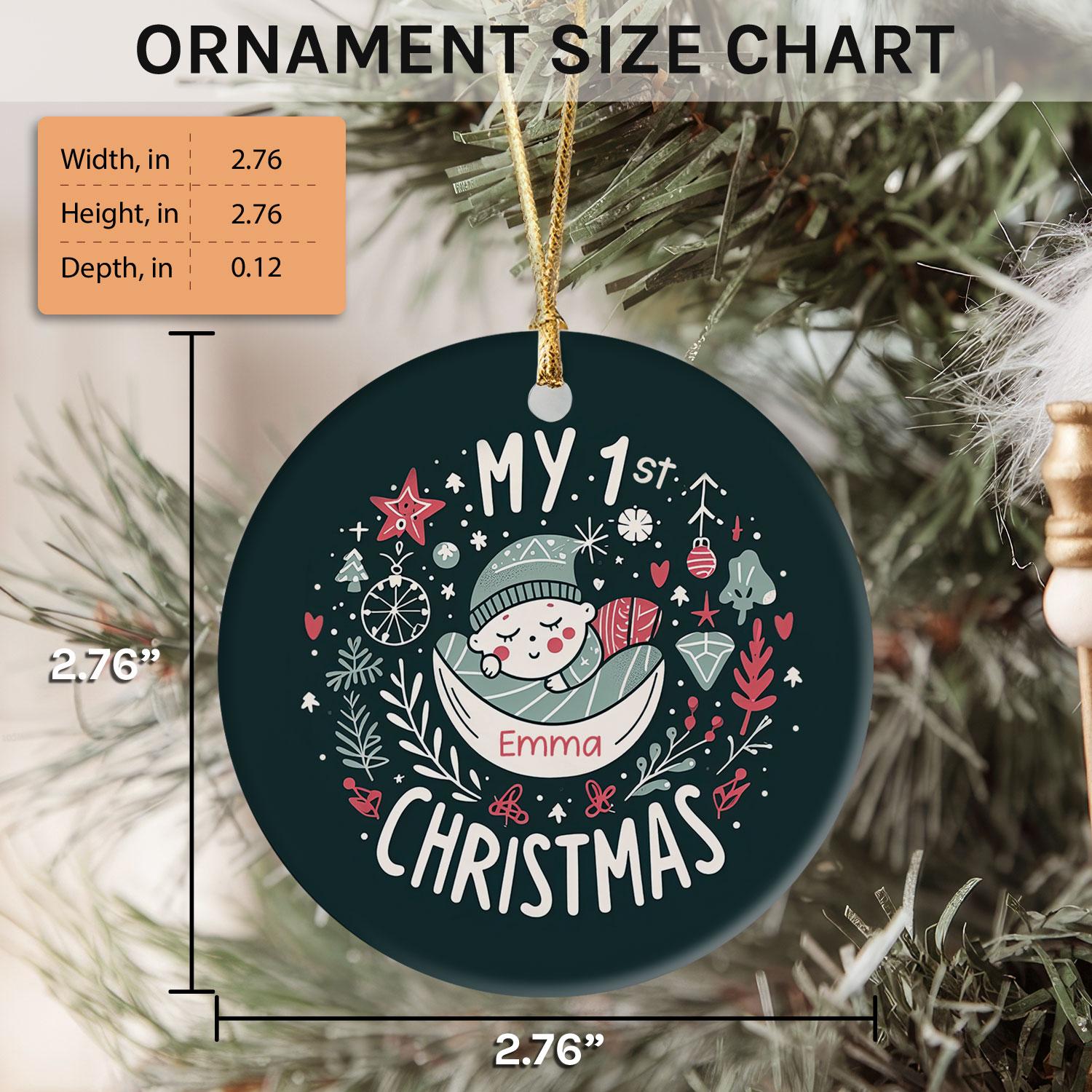 My 1st Christmas - Personalized First Christmas gift For Baby - Custom Circle Ceramic Ornament - Elizabeth Fashions