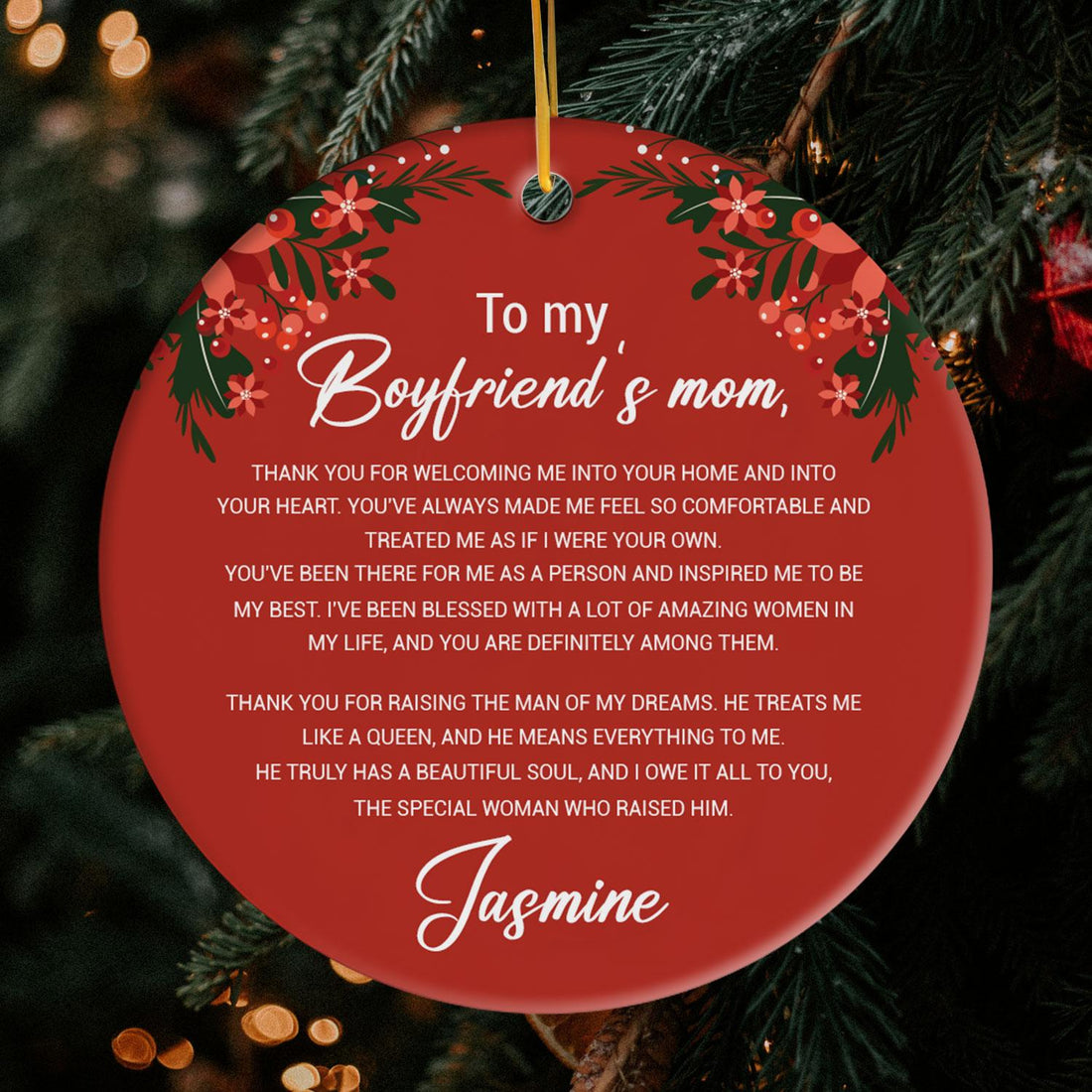 To My Boyfriend's Mom - Personalized Mother's Day, Birthday or Christmas gift For Boyfriend's Mom - Custom Circle Ceramic Ornament - Elizabeth Fashions