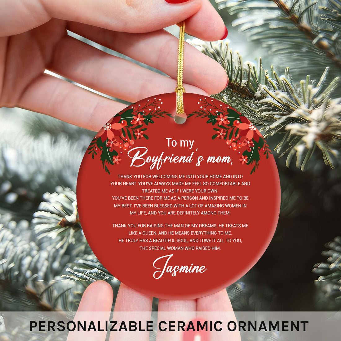 To My Boyfriend's Mom - Personalized Mother's Day, Birthday or Christmas gift For Boyfriend's Mom - Custom Circle Ceramic Ornament - Elizabeth Fashions