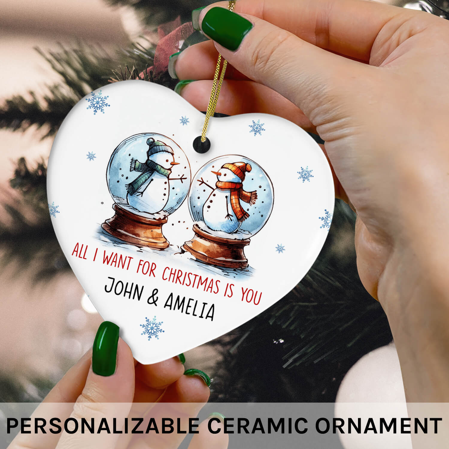 All I Want For Christmas Is You - Personalized Christmas gift For Long Distance Boyfriend or Girlfriend - Custom Heart Ceramic Ornament - Elizabeth Fashions