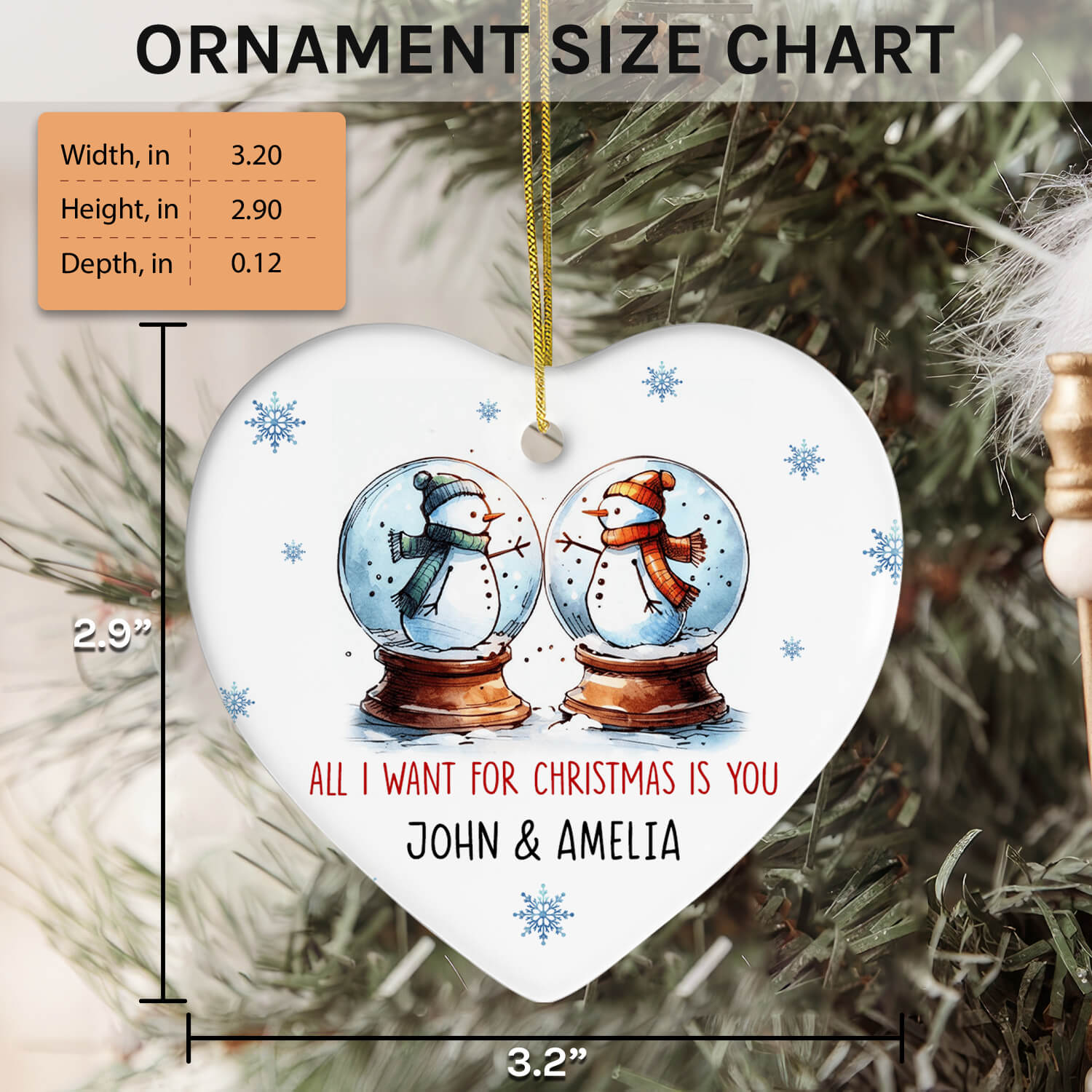 All I Want For Christmas Is You - Personalized Christmas gift For Long Distance Boyfriend or Girlfriend - Custom Heart Ceramic Ornament - Elizabeth Fashions