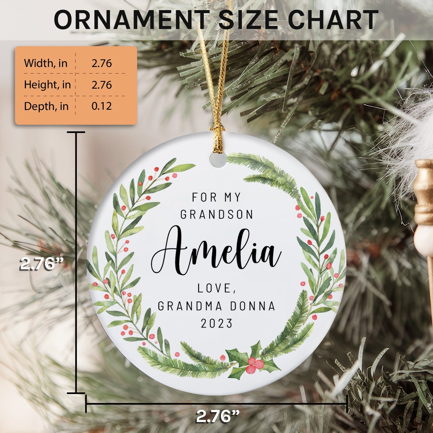 For My Grandson - Personalized Christmas gift For Grandson - Custom Circle Ceramic Ornament - Elizabeth Fashions