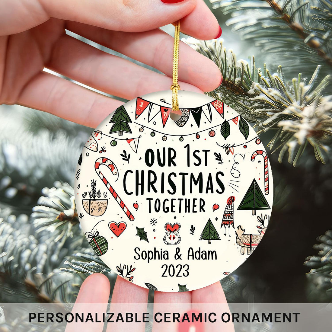 Our 1st Christmas Together - Personalized First Christmas gift For Lovers or Family - Custom Circle Ceramic Ornament - Elizabeth Fashions