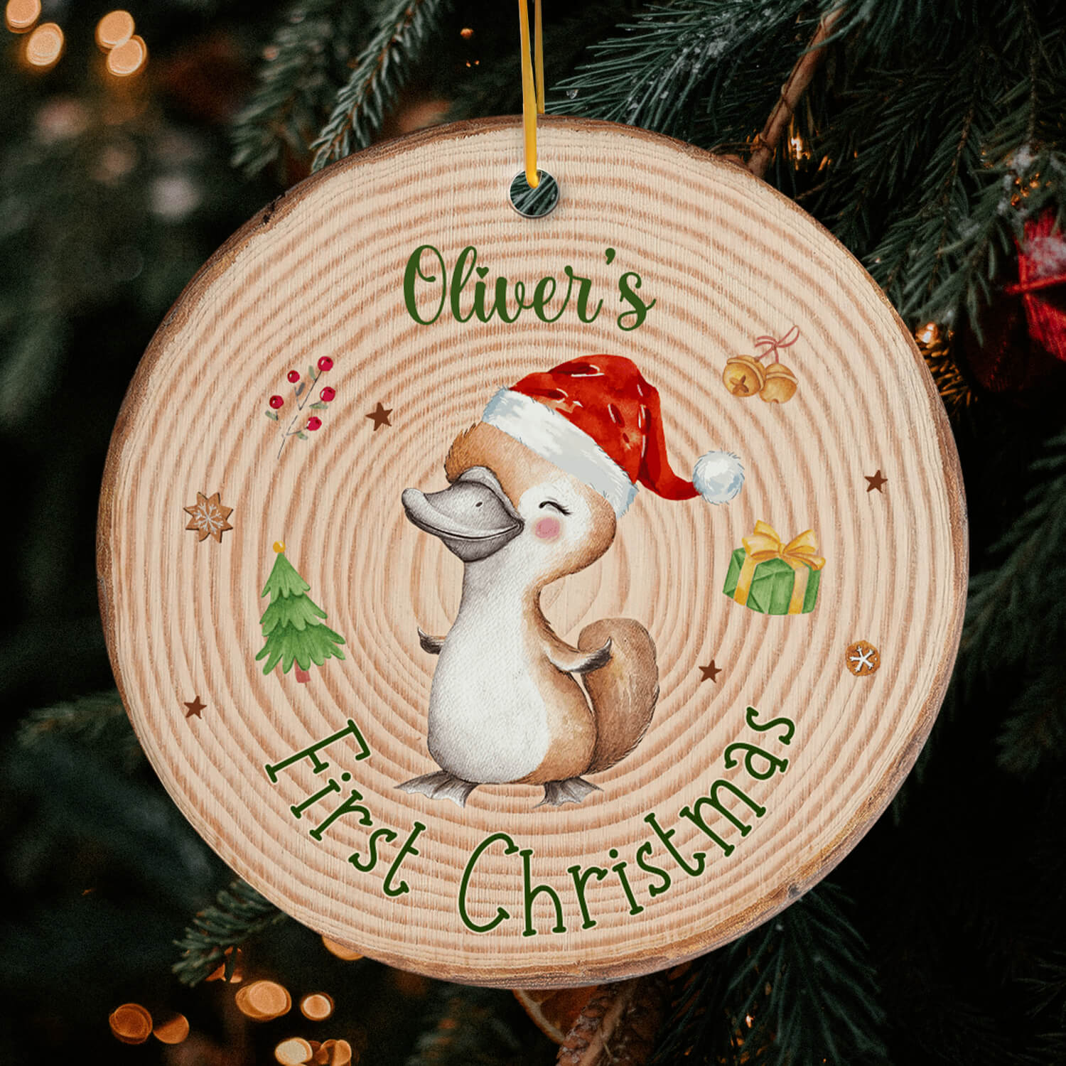Platypus Baby's First Christmas - Personalized First Christmas gift For Baby - Custom Circle Ceramic Ornament - Elizabeth Fashions