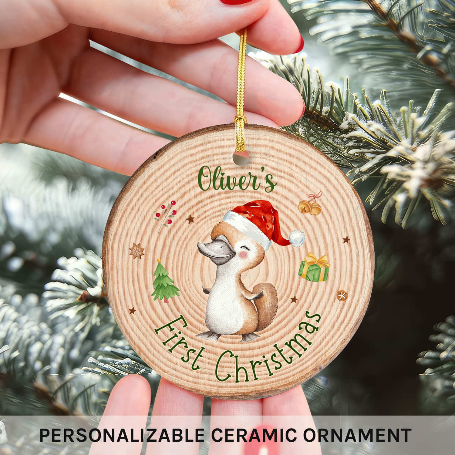 Platypus Baby's First Christmas - Personalized First Christmas gift For Baby - Custom Circle Ceramic Ornament - Elizabeth Fashions