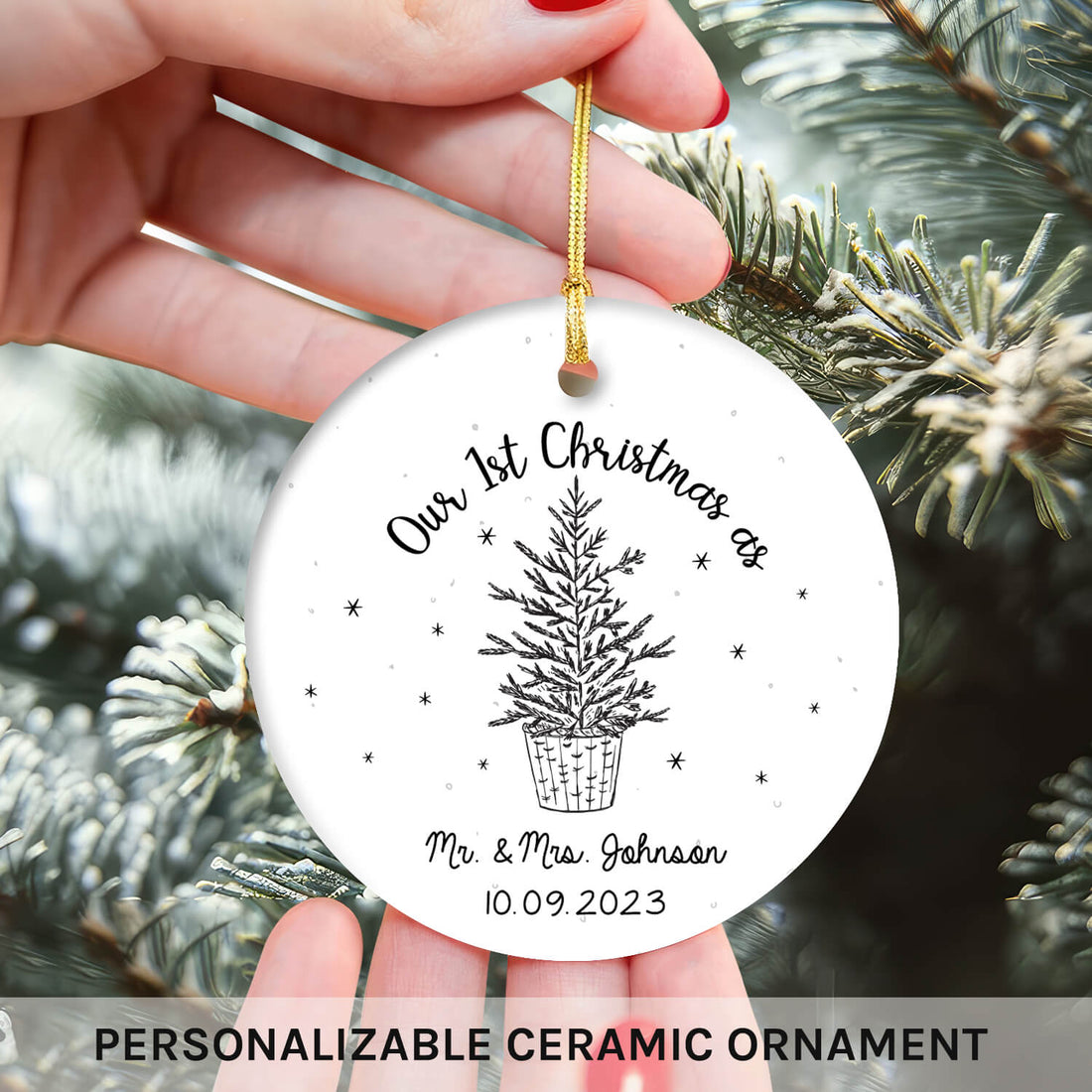 Our 1st Christmas as Mr. & Mrs, - Personalized First Christmas gift For Husband or Wife - Custom Circle Ceramic Ornament - Elizabeth Fashions