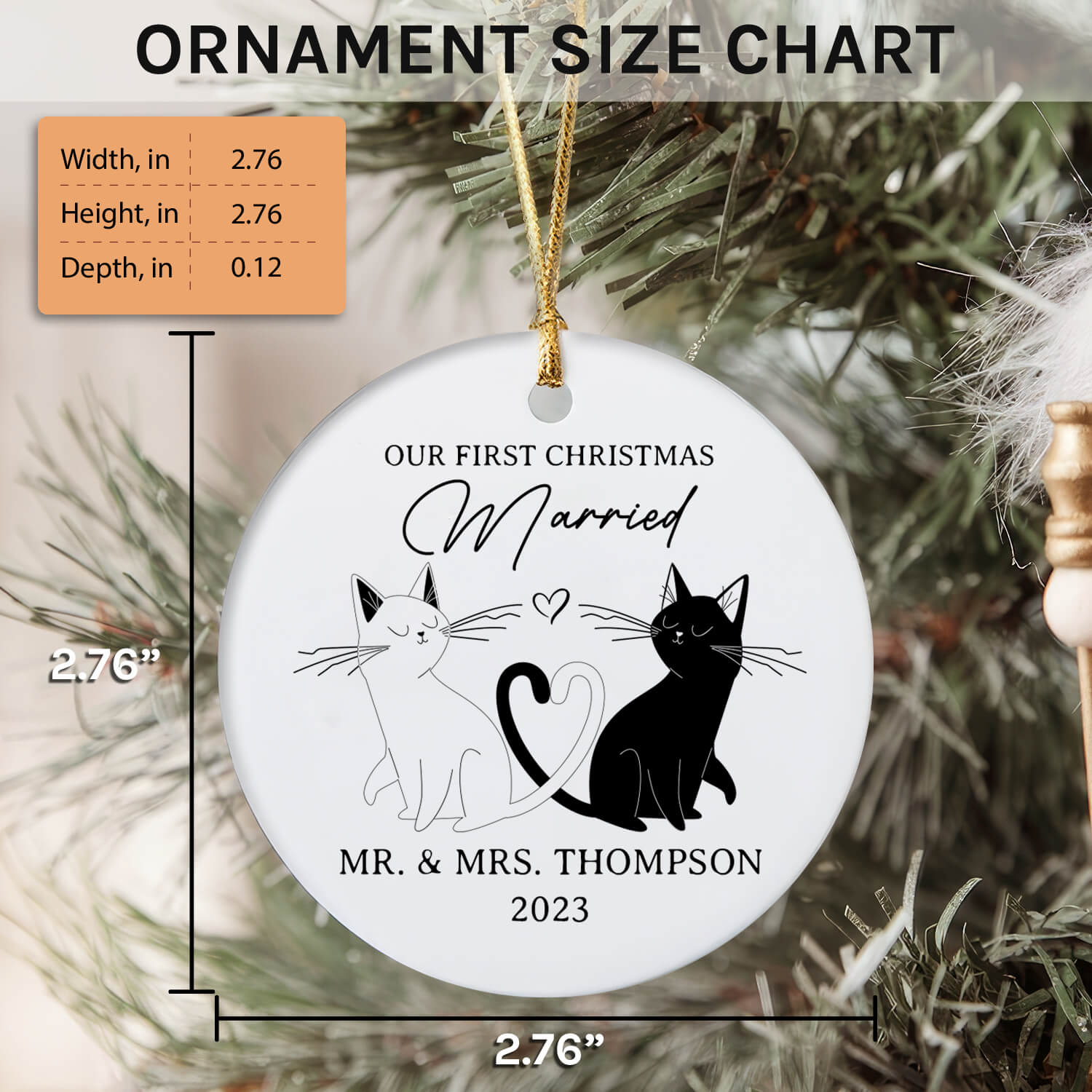 Cat Ornament - Personalized First Christmas Married gift For Husband or Wife - Custom Circle Ceramic Ornament - Elizabeth Fashions