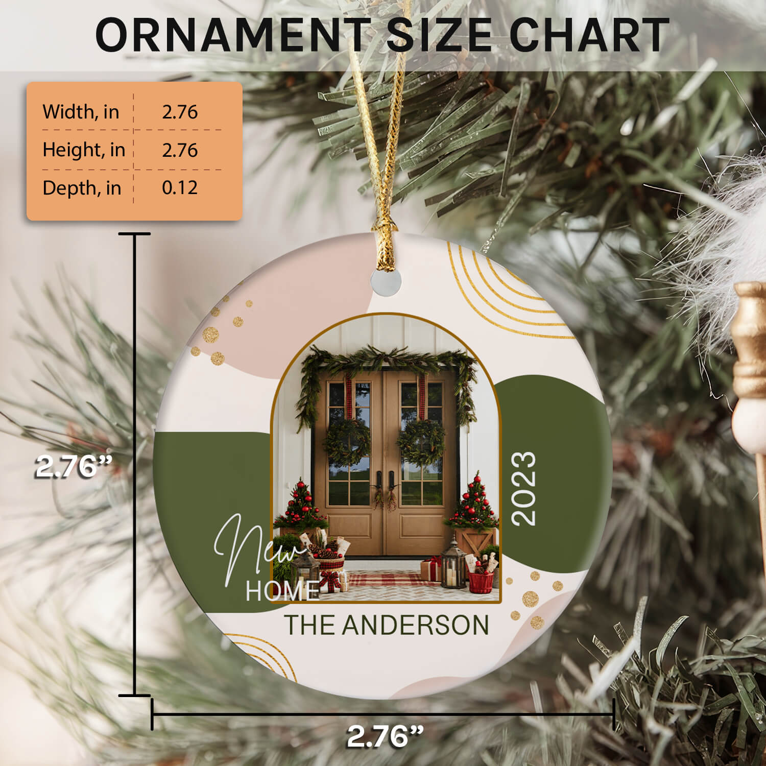 New Home - Personalized First Christmas gift For Family - Custom Circle Ceramic Ornament - Elizabeth Fashions