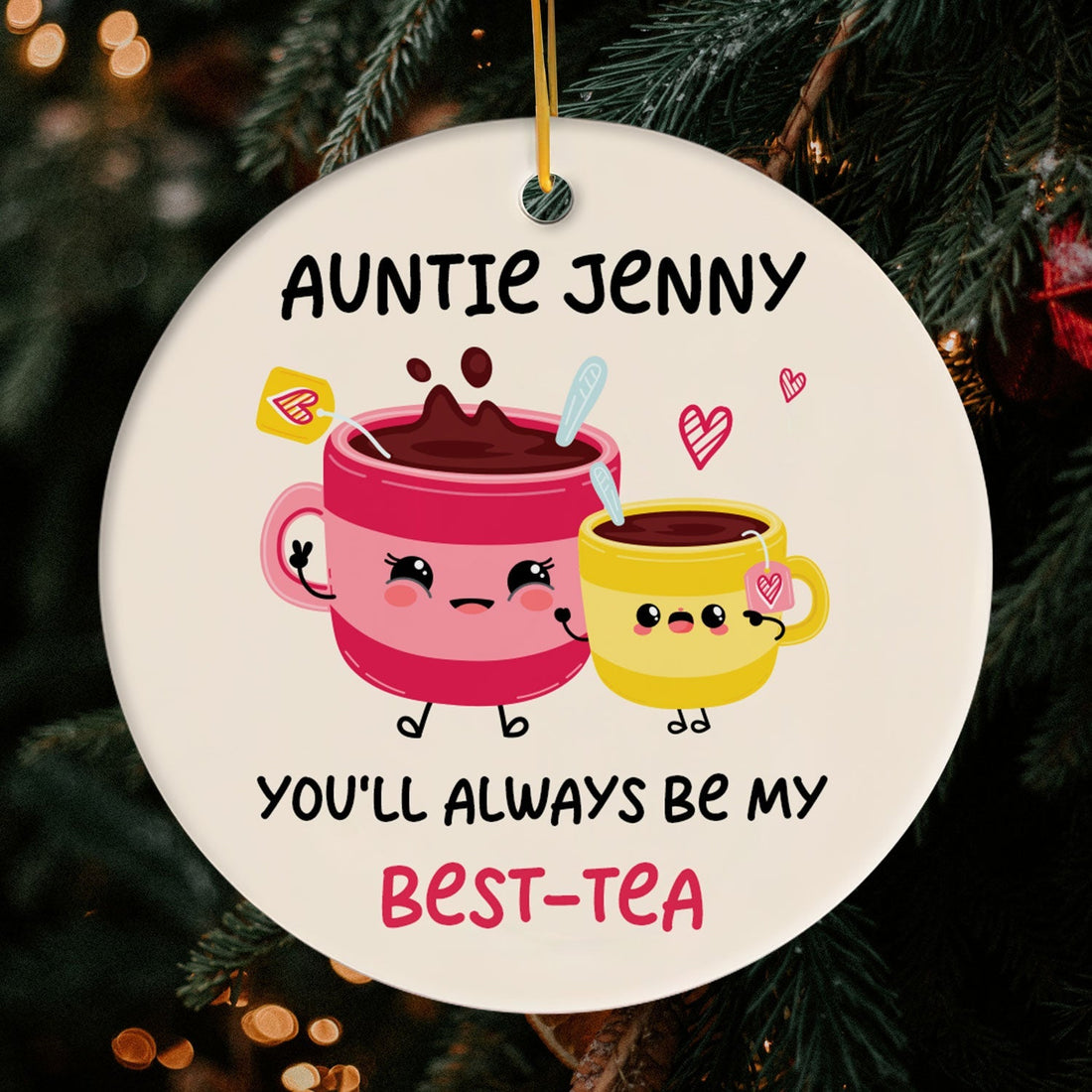 You'll Always Be My Bestie - Personalized Birthday or Christmas gift For Aunt - Custom Circle Ceramic Ornament - Elizabeth Fashions