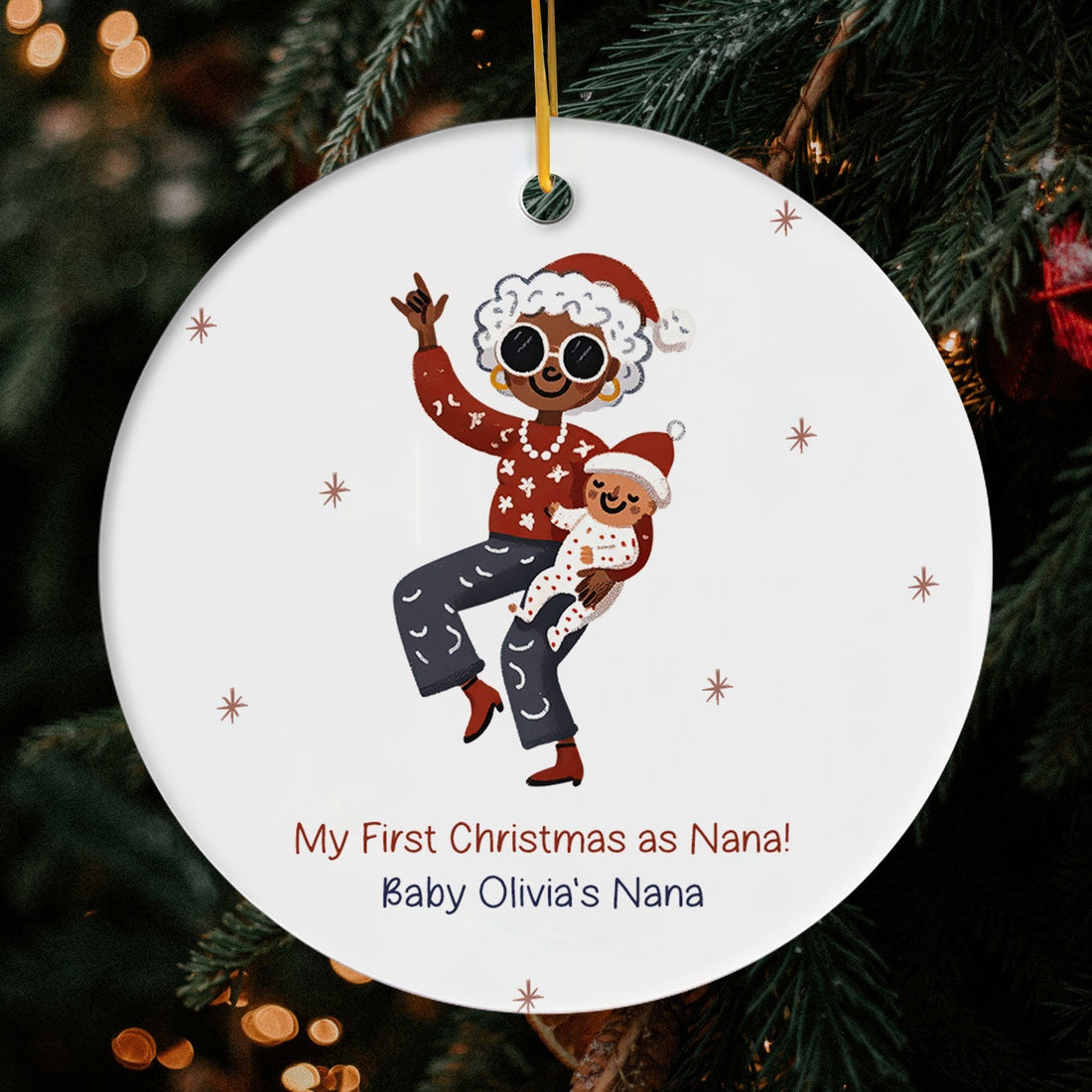 Personalized First Christmas gift For Nana - Custom Circle Ceramic Ornament - Elizabeth Fashions