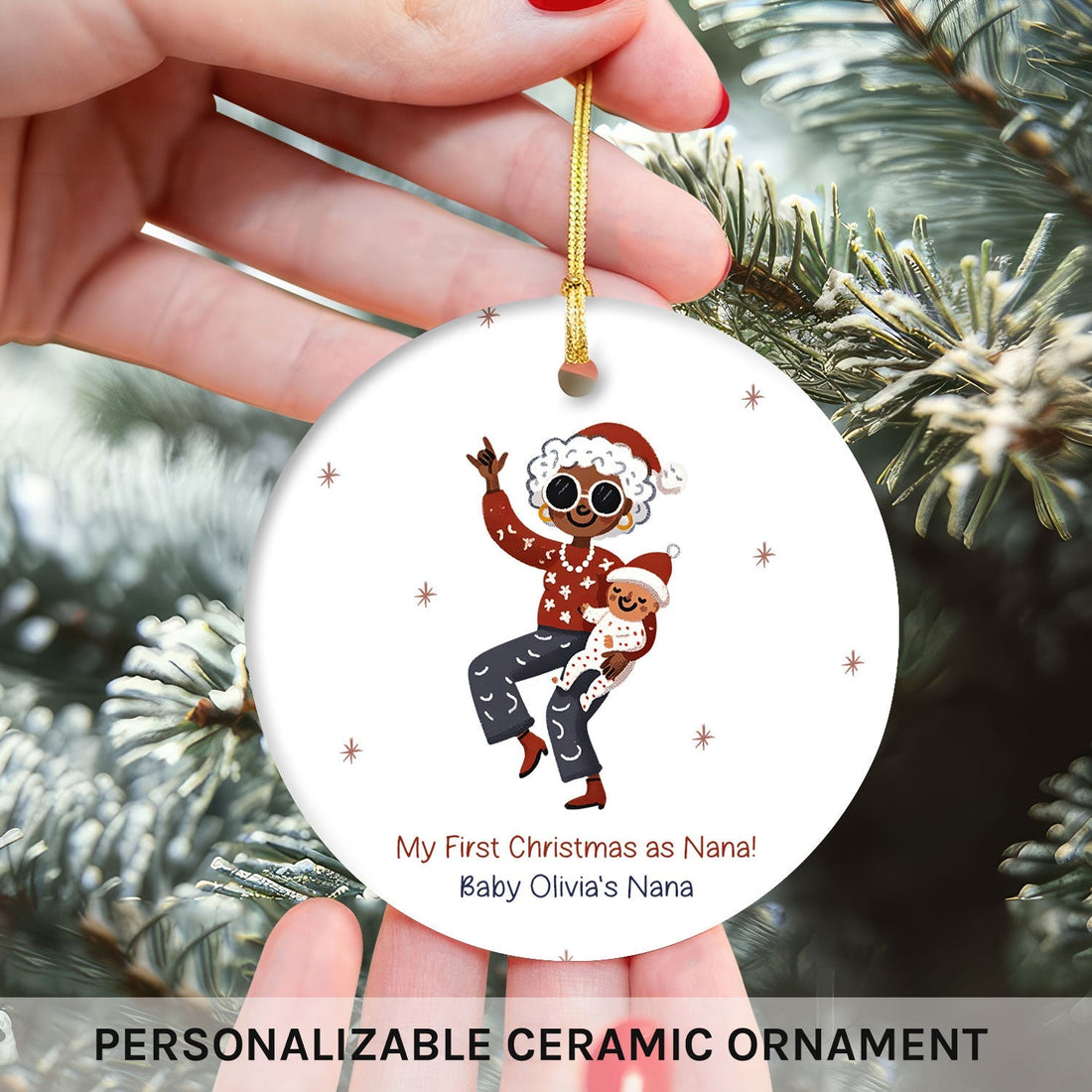 Personalized First Christmas gift For Nana - Custom Circle Ceramic Ornament - Elizabeth Fashions