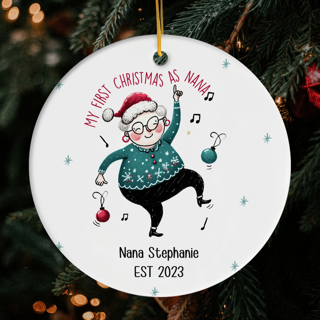 My First Christmas As Nana - Personalized First Christmas gift For Grandma - Custom Circle Ceramic Ornament - Elizabeth Fashions