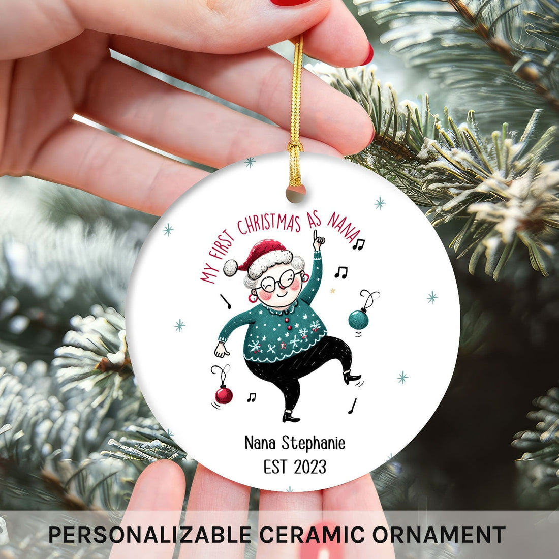 My First Christmas As Nana - Personalized First Christmas gift For Grandma - Custom Circle Ceramic Ornament - Elizabeth Fashions