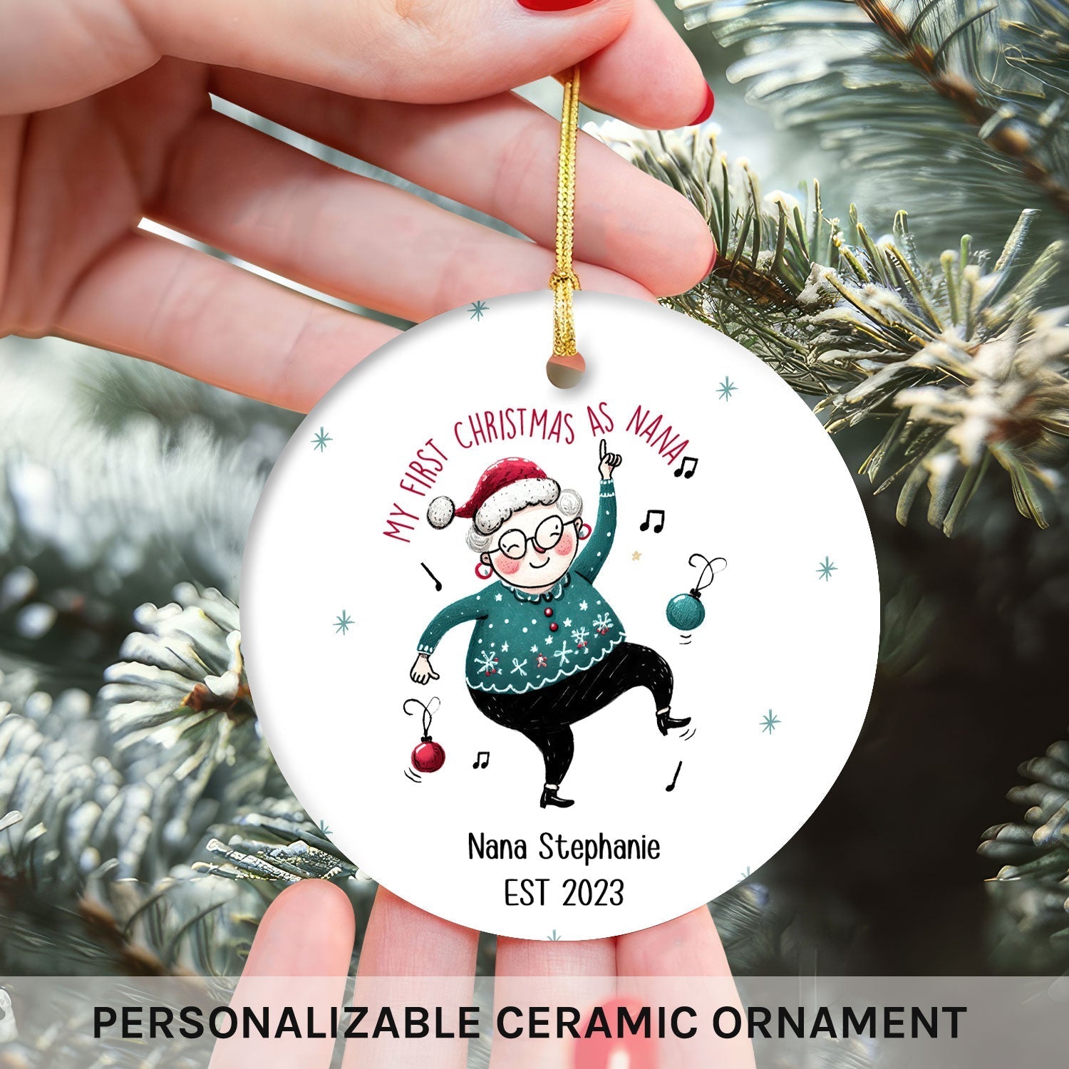 My First Christmas As Nana - Personalized First Christmas gift For Grandma - Custom Circle Ceramic Ornament - Elizabeth Fashions