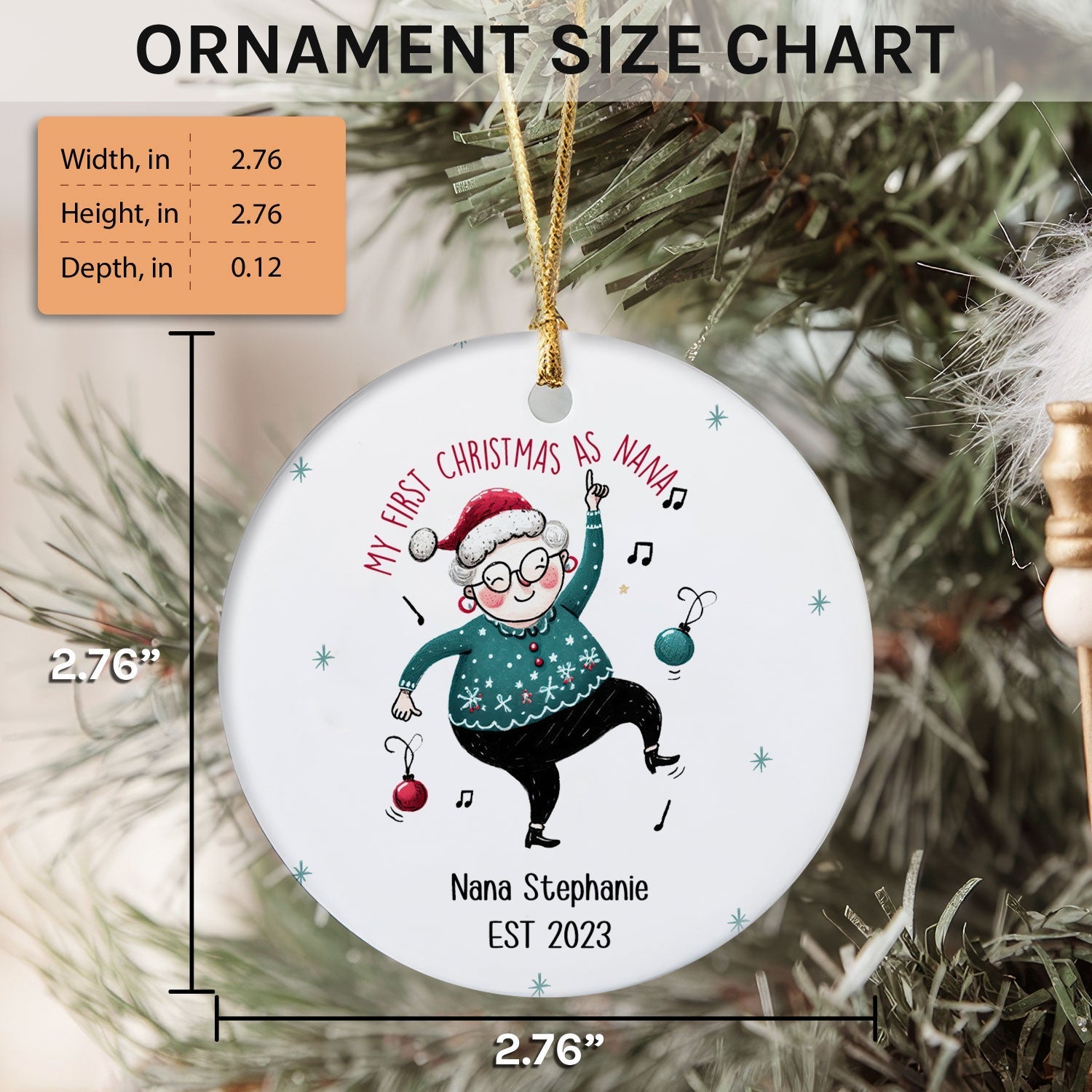 My First Christmas As Nana - Personalized First Christmas gift For Grandma - Custom Circle Ceramic Ornament - Elizabeth Fashions