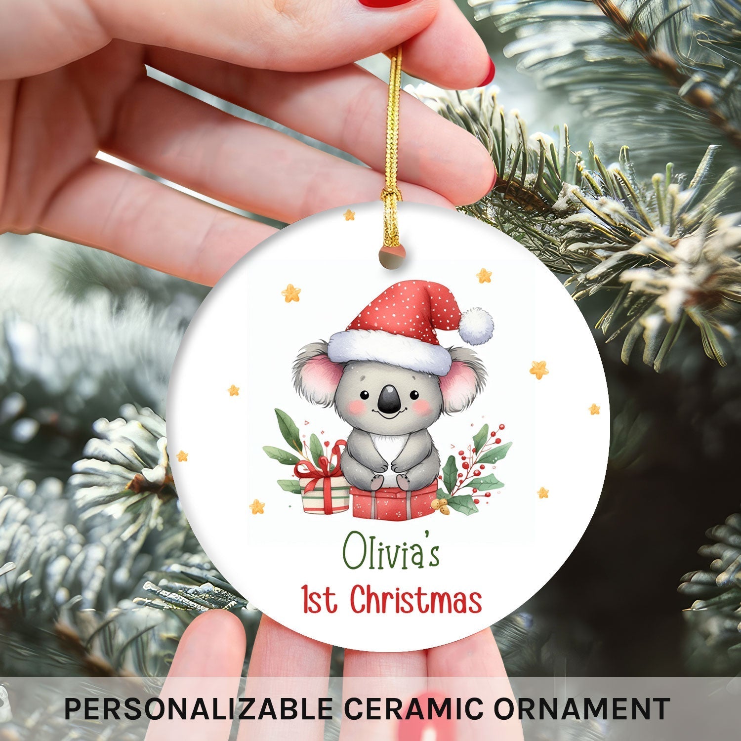Koala Baby's 1st Christmas - Personalized First Christmas gift For Baby - Custom Circle Ceramic Ornament - Elizabeth Fashions