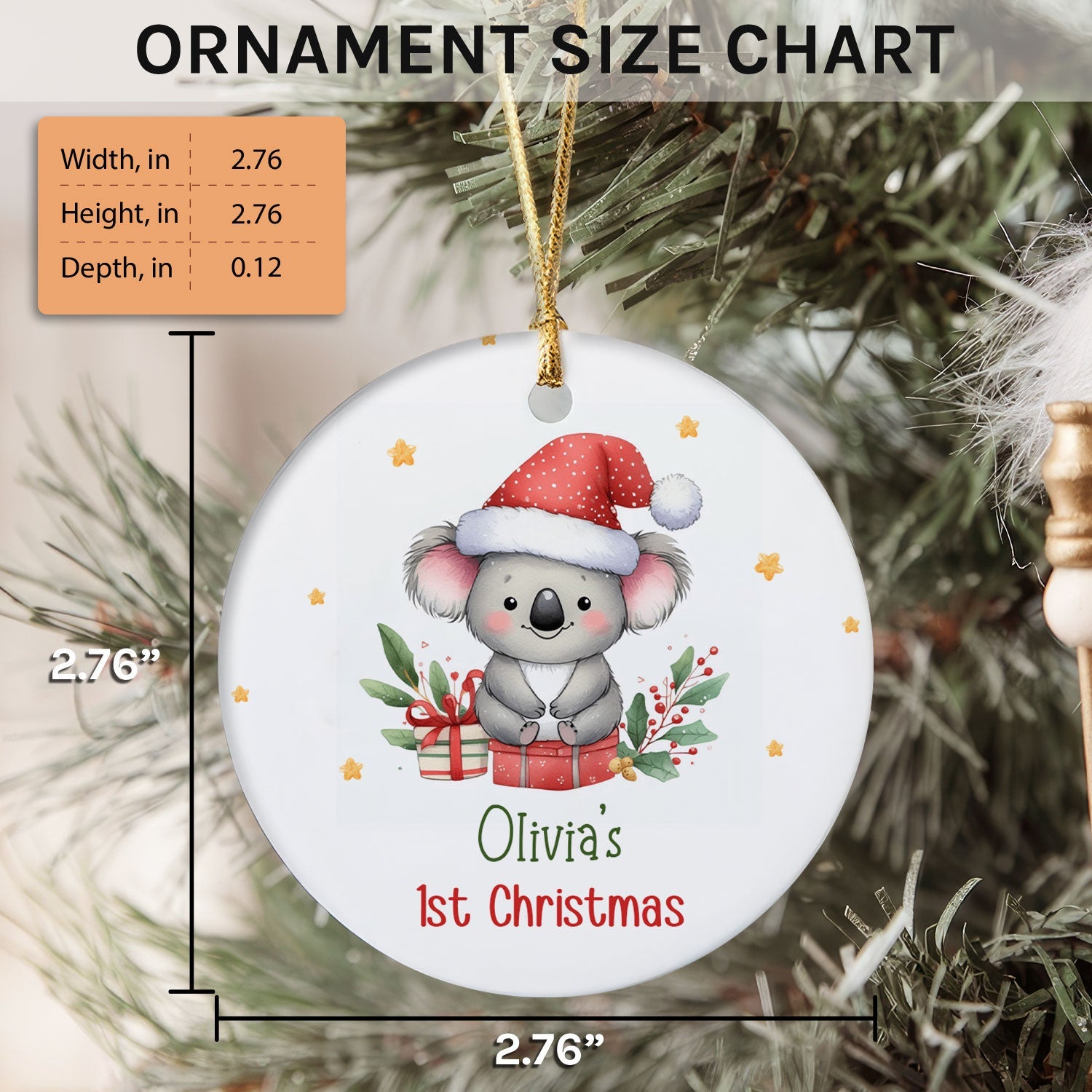Koala Baby's 1st Christmas - Personalized First Christmas gift For Baby - Custom Circle Ceramic Ornament - Elizabeth Fashions