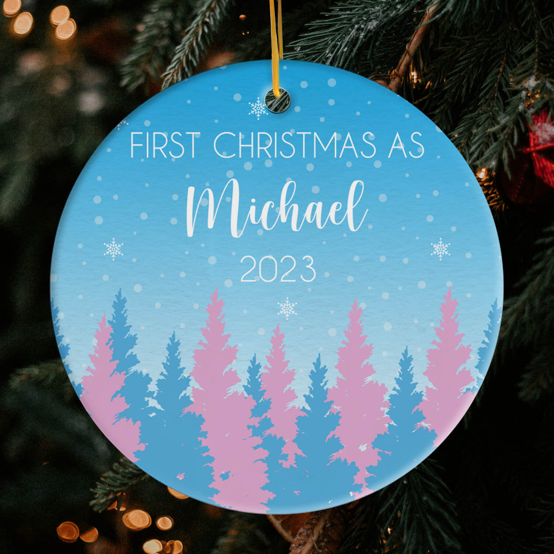 Transgender First Christmas As - Personalized First Christmas gift For Transgender - Custom Circle Ceramic Ornament - Elizabeth Fashions