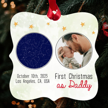 First Christmas as Daddy - Personalized First Christmas gift For New Dad - Custom Square Aluminum Ornament - Elizabeth Fashions