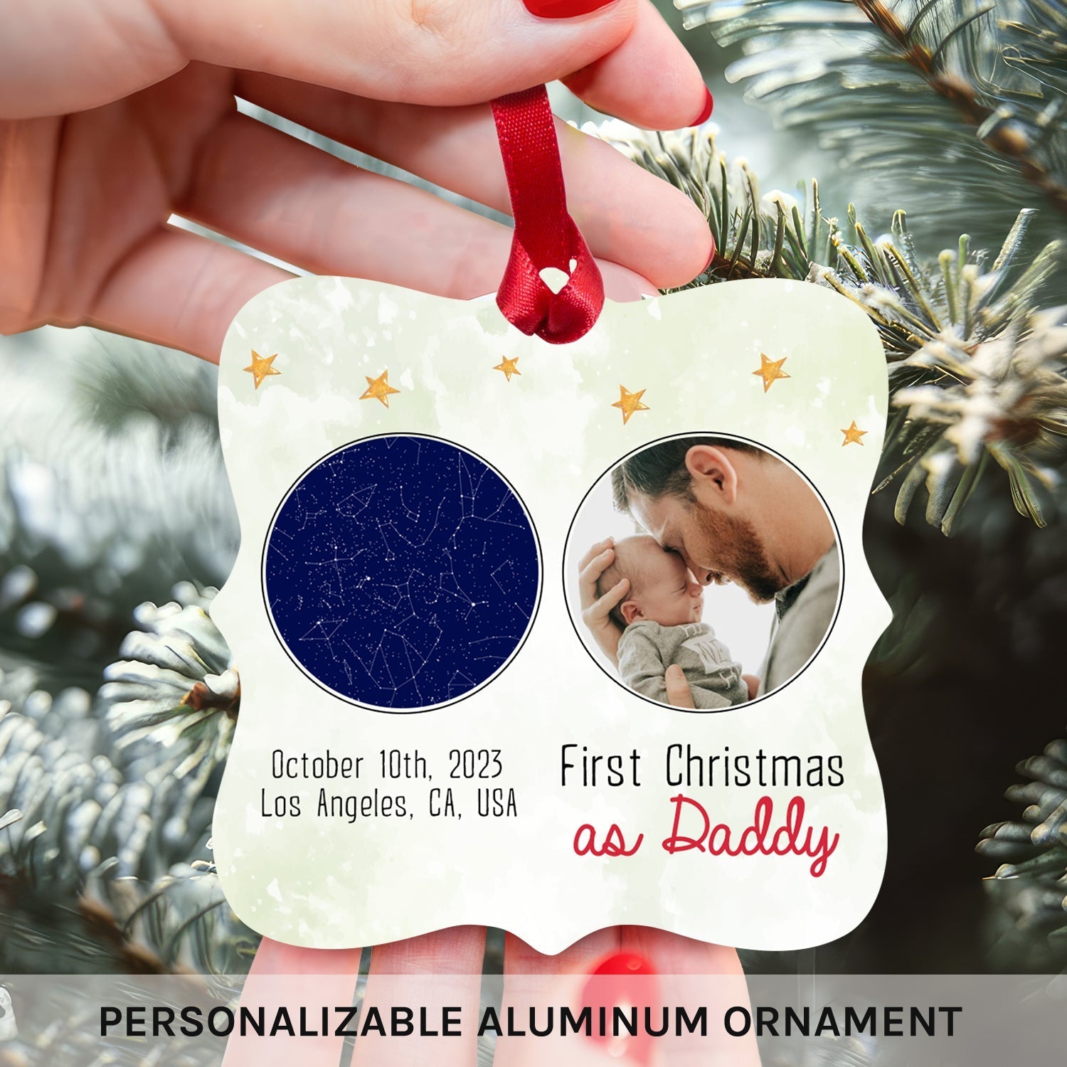 First Christmas as Daddy - Personalized First Christmas gift For New Dad - Custom Square Aluminum Ornament - Elizabeth Fashions