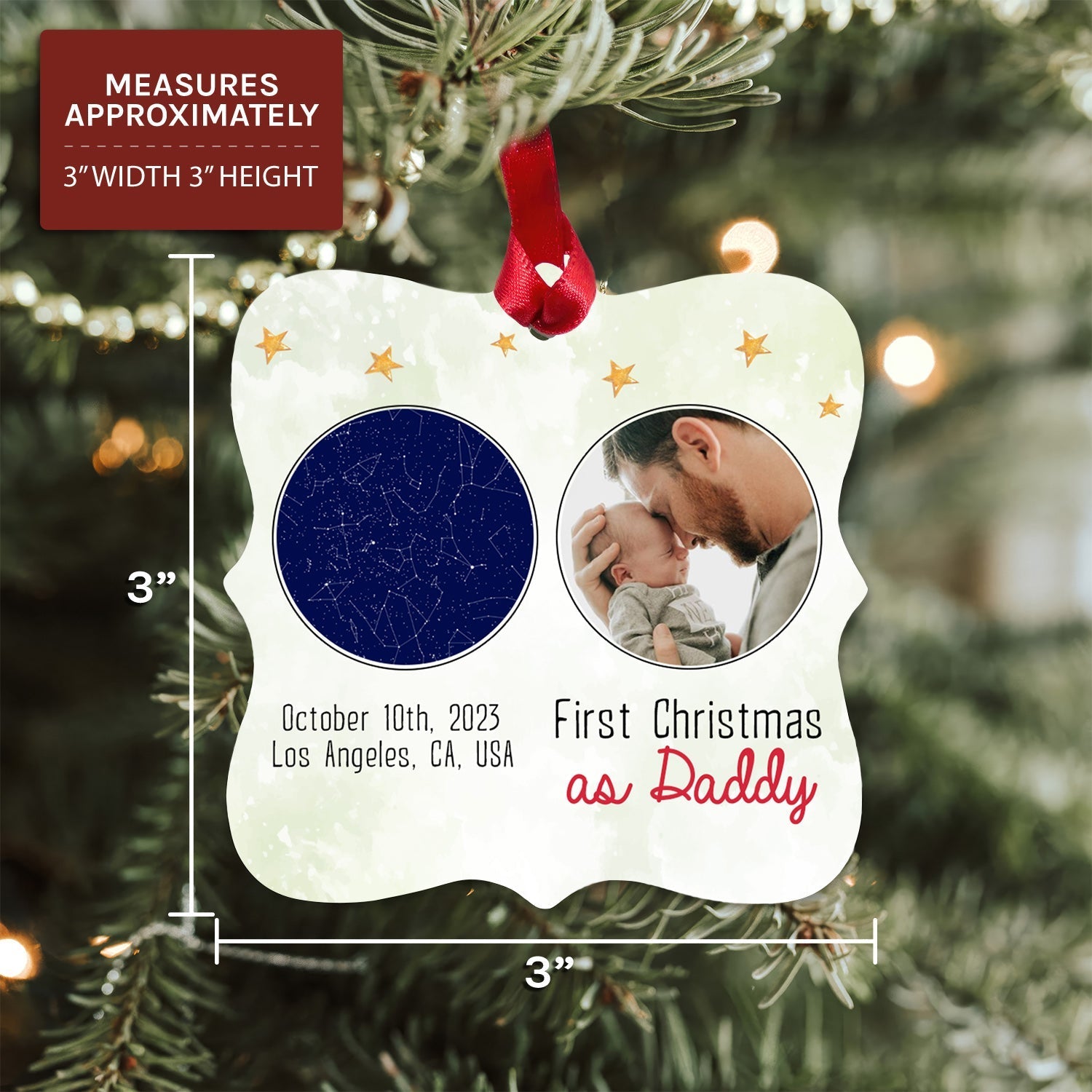First Christmas as Daddy - Personalized First Christmas gift For New Dad - Custom Square Aluminum Ornament - Elizabeth Fashions