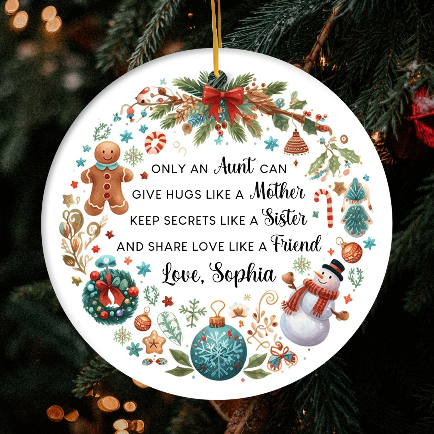Only An Aunt - Personalized Christmas gift For Aunt - Custom Circle Ceramic Ornament - Elizabeth Fashions