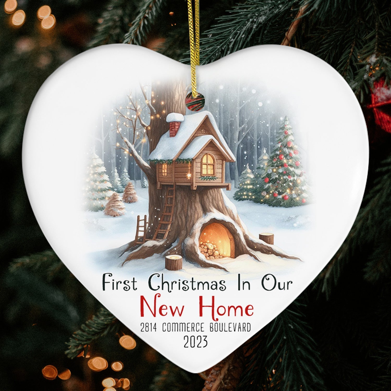 First Christmas In Our New Home - Personalized First Christmas gift For Family - Custom Heart Ceramic Ornament - Elizabeth Fashions