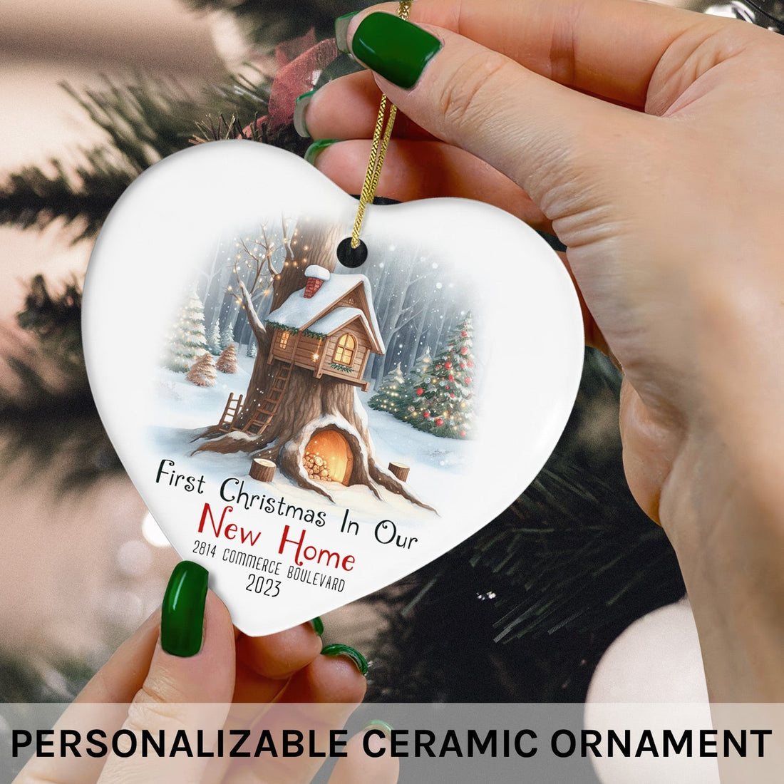 First Christmas In Our New Home - Personalized First Christmas gift For Family - Custom Heart Ceramic Ornament - Elizabeth Fashions