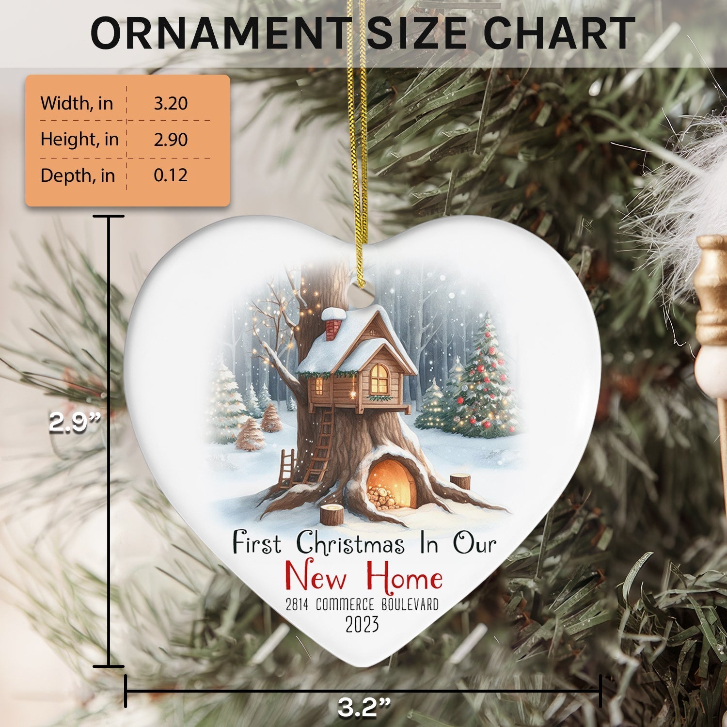 First Christmas In Our New Home - Personalized First Christmas gift For Family - Custom Heart Ceramic Ornament - Elizabeth Fashions