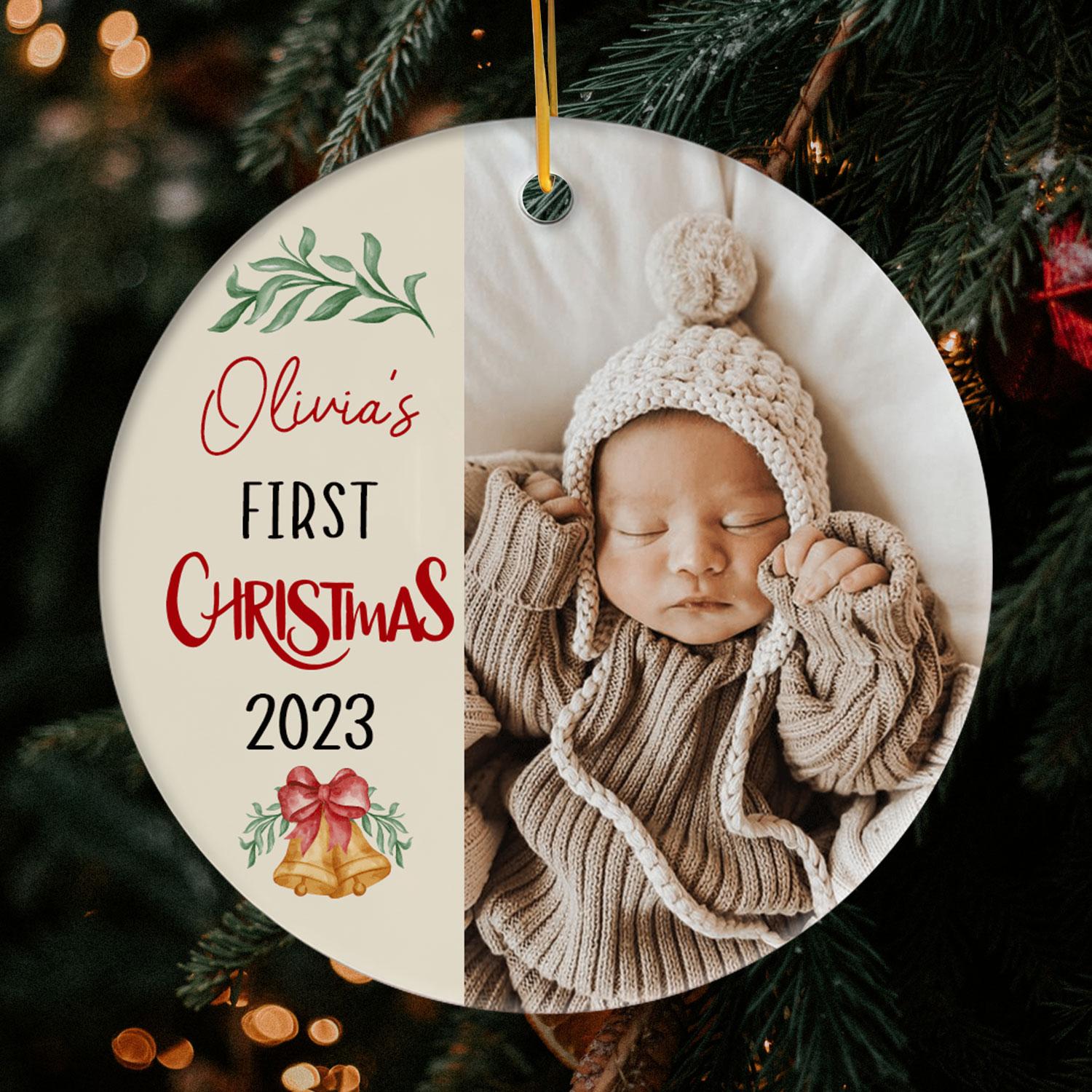 My First Christmas - Personalized First Christmas gift For Baby - Custom Circle Ceramic Ornament - Elizabeth Fashions