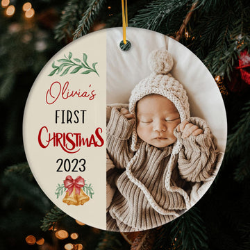My First Christmas - Personalized First Christmas gift For Baby - Custom Circle Ceramic Ornament - Elizabeth Fashions