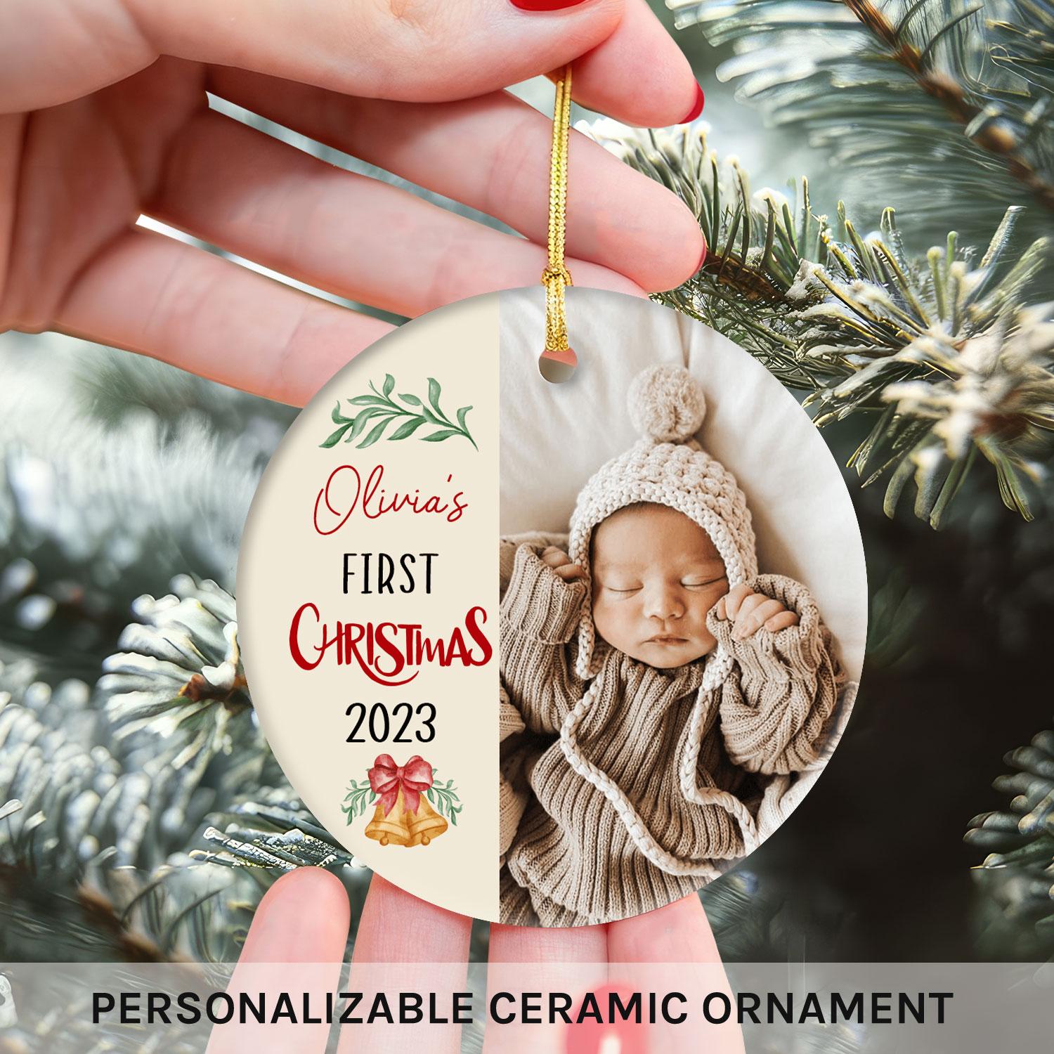 My First Christmas - Personalized First Christmas gift For Baby - Custom Circle Ceramic Ornament - Elizabeth Fashions