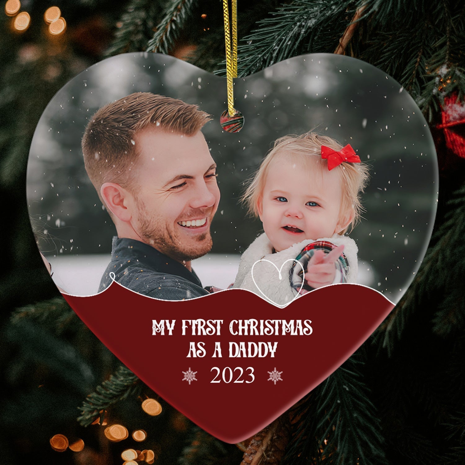 My First Christmas as a Daddy - Personalized First Christmas gift For New Dad - Custom Heart Ceramic Ornament - Elizabeth Fashions