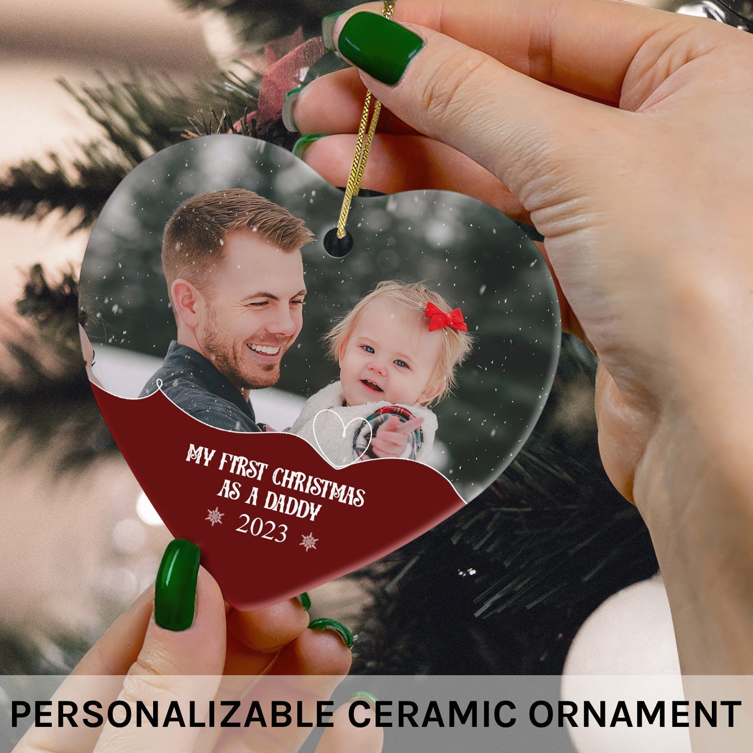 My First Christmas as a Daddy - Personalized First Christmas gift For New Dad - Custom Heart Ceramic Ornament - Elizabeth Fashions