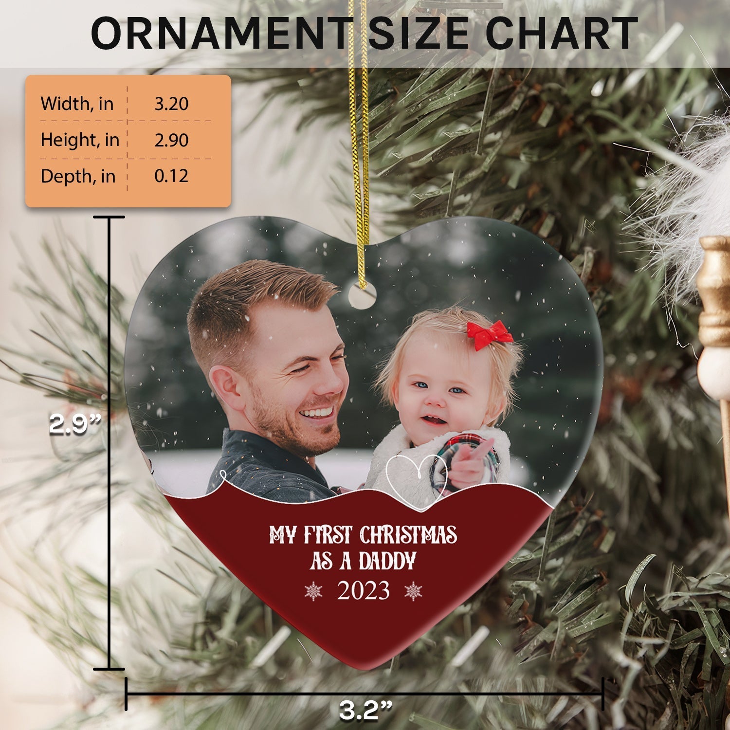 My First Christmas as a Daddy - Personalized First Christmas gift For New Dad - Custom Heart Ceramic Ornament - Elizabeth Fashions