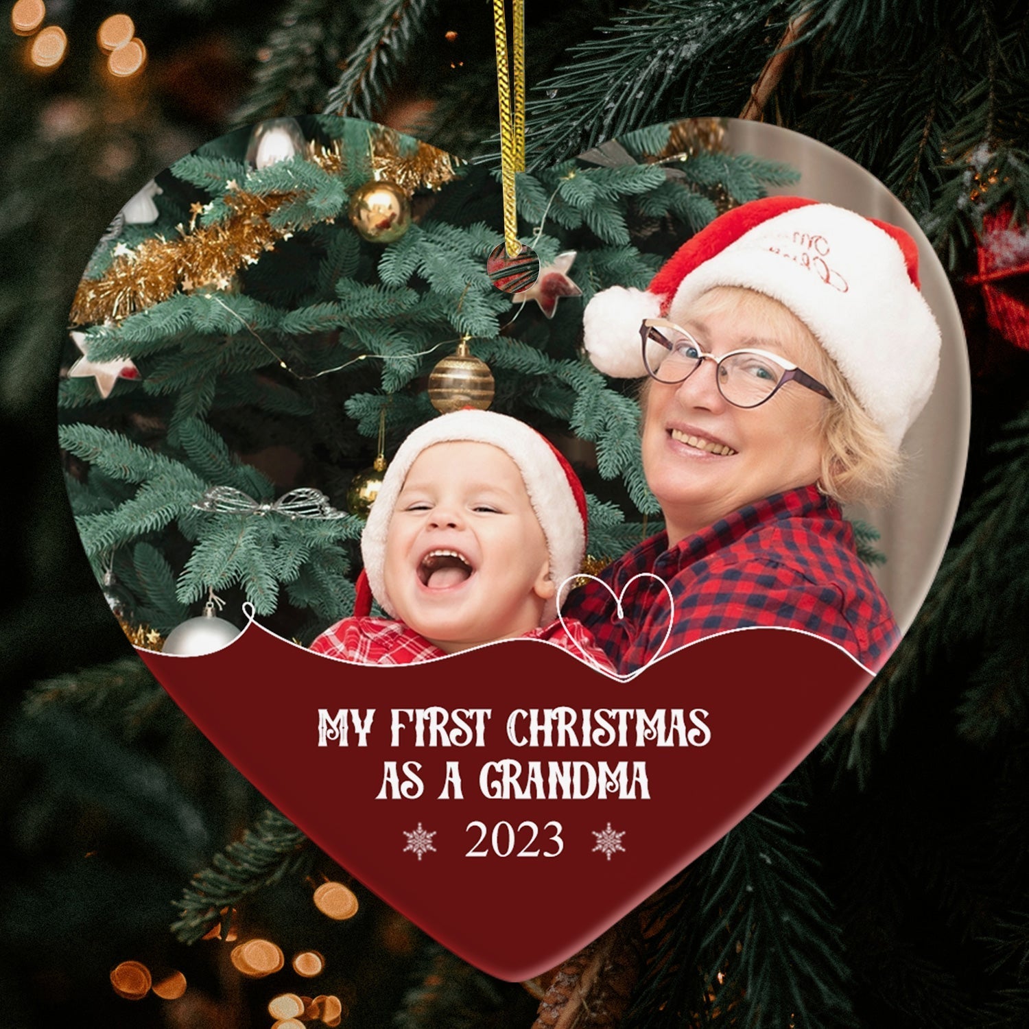 My First Christmas as a Grandma - Personalized First Christmas gift For Grandma - Custom Heart Ceramic Ornament - Elizabeth Fashions