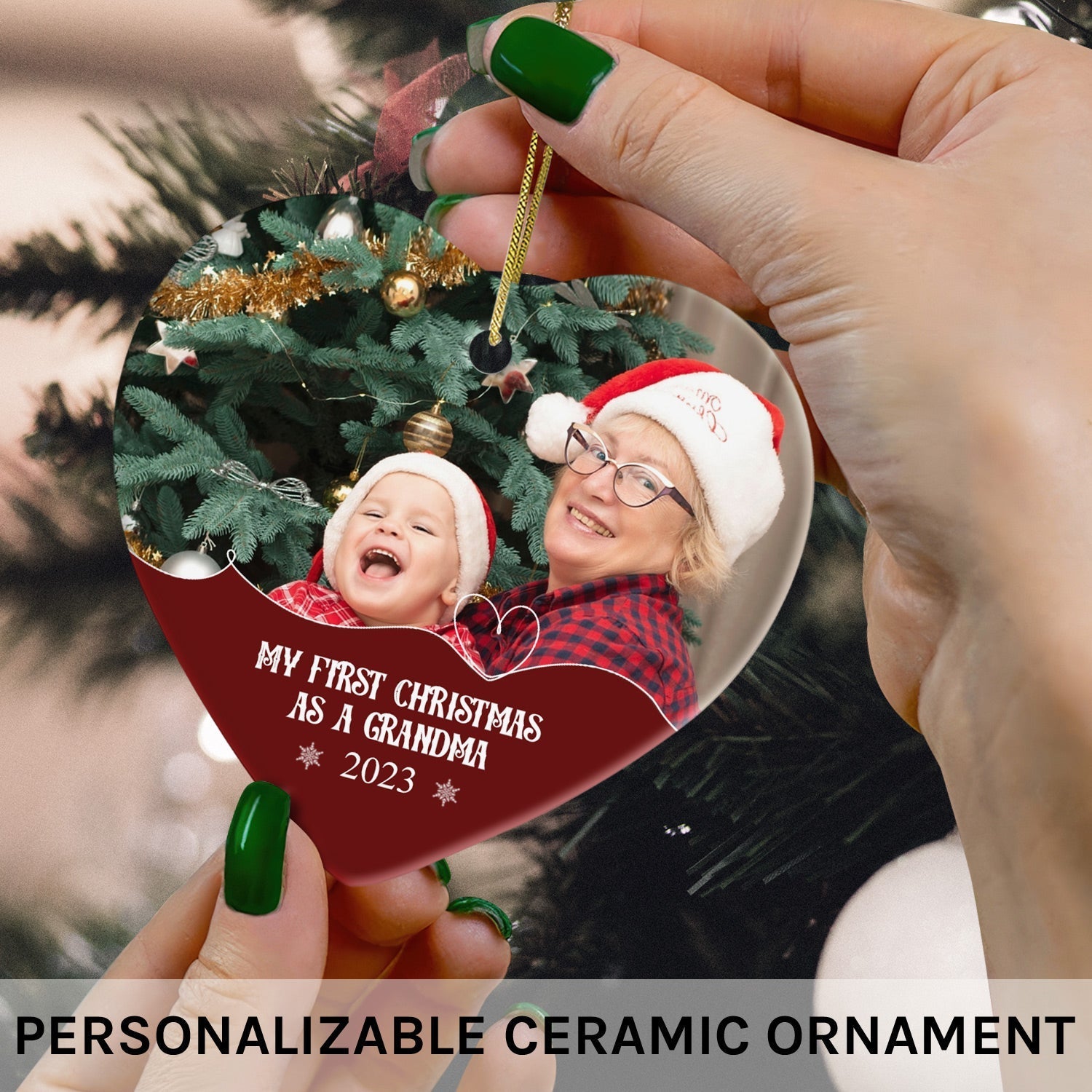 My First Christmas as a Grandma - Personalized First Christmas gift For Grandma - Custom Heart Ceramic Ornament - Elizabeth Fashions