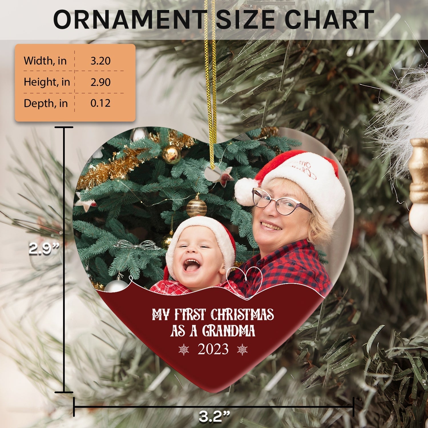 My First Christmas as a Grandma - Personalized First Christmas gift For Grandma - Custom Heart Ceramic Ornament - Elizabeth Fashions