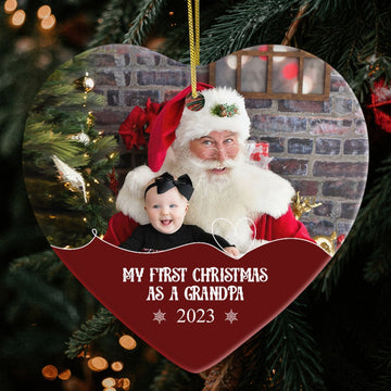 My First Christmas as a Grandpa - Personalized First Christmas gift For Grandpa - Custom Heart Ceramic Ornament - Elizabeth Fashions