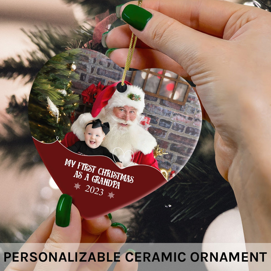 My First Christmas as a Grandpa - Personalized First Christmas gift For Grandpa - Custom Heart Ceramic Ornament - Elizabeth Fashions