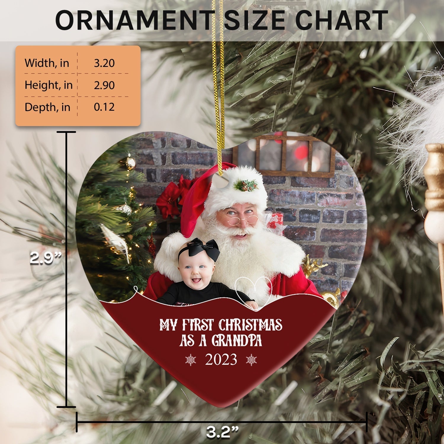 My First Christmas as a Grandpa - Personalized First Christmas gift For Grandpa - Custom Heart Ceramic Ornament - Elizabeth Fashions