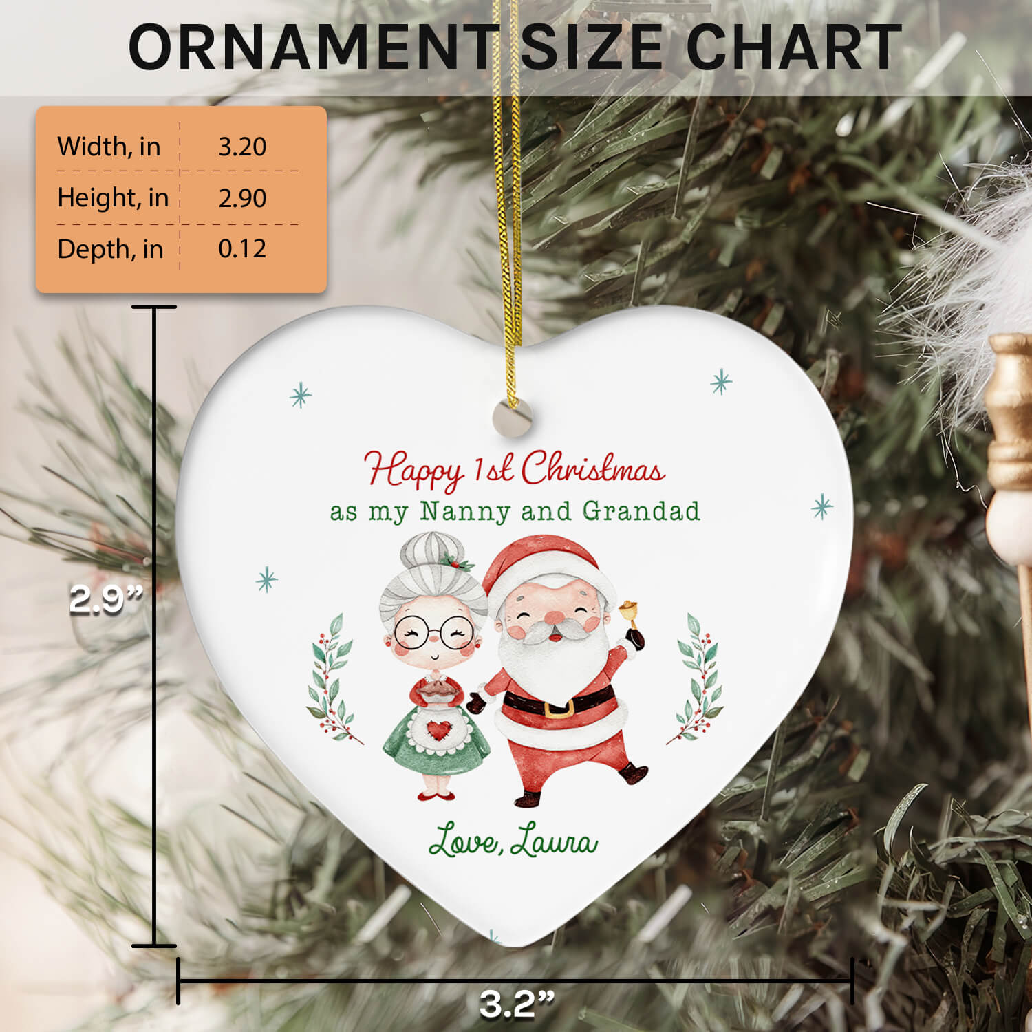 1st Christmas As My Nanny And Grandad - Personalized First Christmas gift For Grandparents - Custom Heart Ceramic Ornament - Elizabeth Fashions