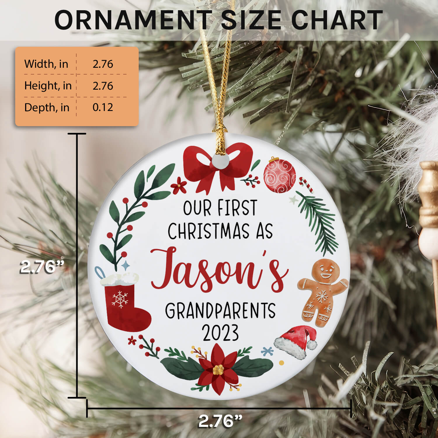 First Christmas As Grandparents - Personalized First Christmas gift For Grandparents - Custom Circle Ceramic Ornament - Elizabeth Fashions